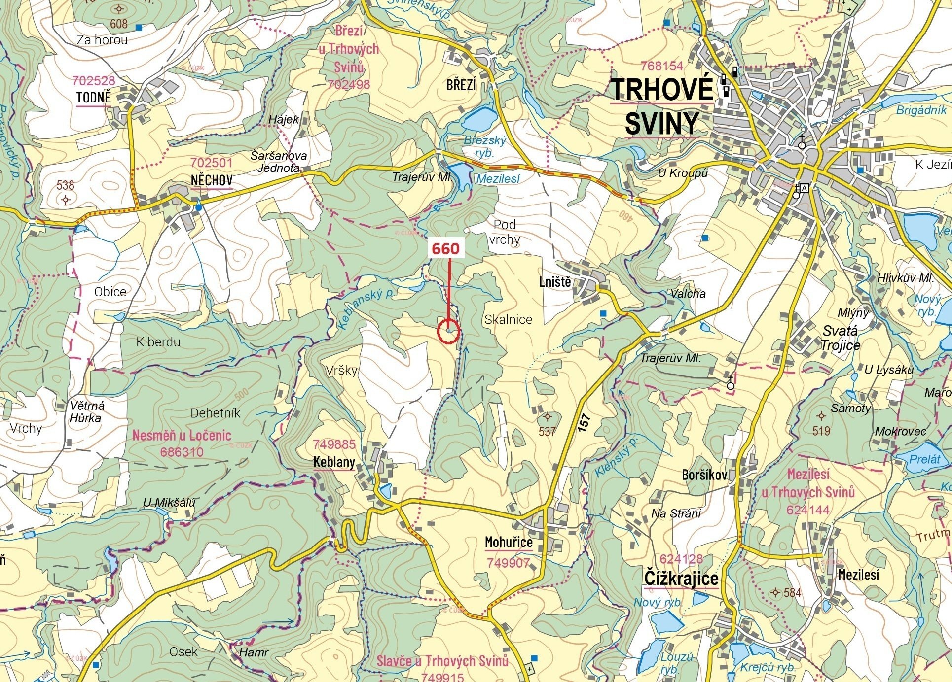 Lesní pozemek o výměře 437 m2, podíl 1/1, k.ú. Keblany, okres České Budějovice