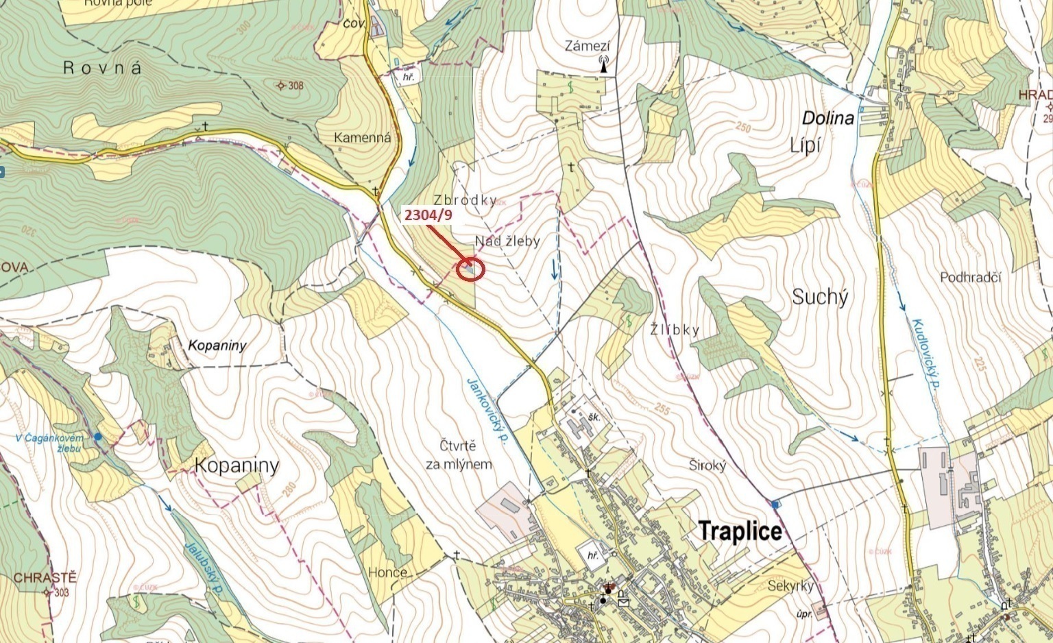 Ovocný sad o výměře 542 m2, podíl 1/1, k.ú. Traplice, okres Uherské Hradiště