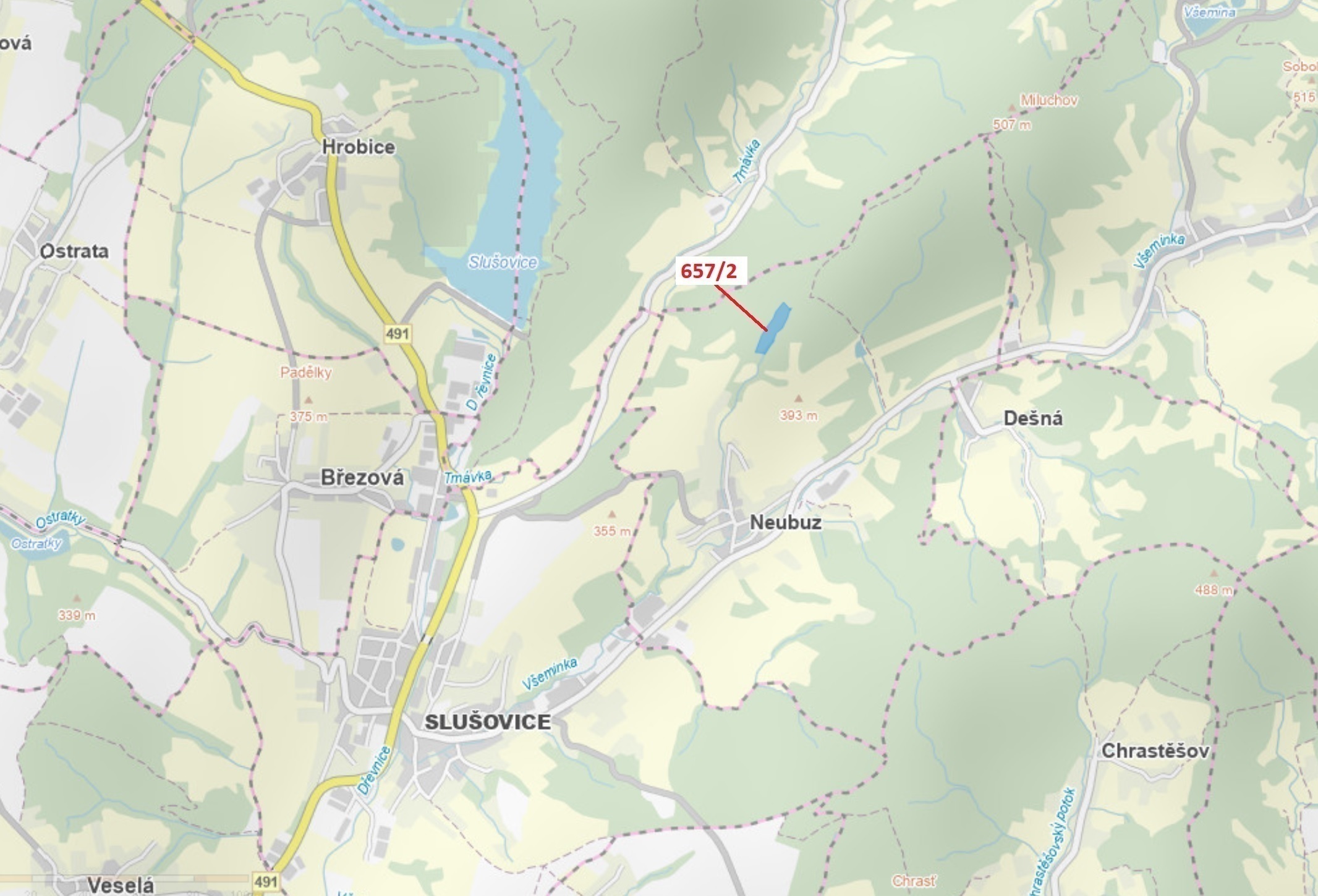 Lesní pozemek o výměře 22 874 m2, podíl 1/1, katastrální území Neubuz, obec Neubuz, obec s rozšířeno