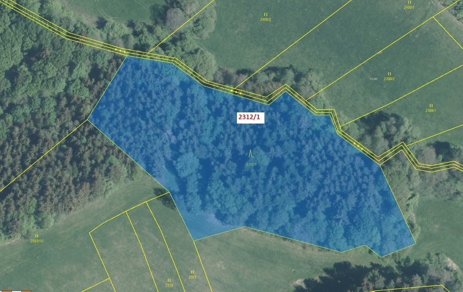 Lesní pozemek o výměře 10 526 m2, podíl 1/1, katastrální území Lačnov, obec Lačnov, obec s rozšířeno