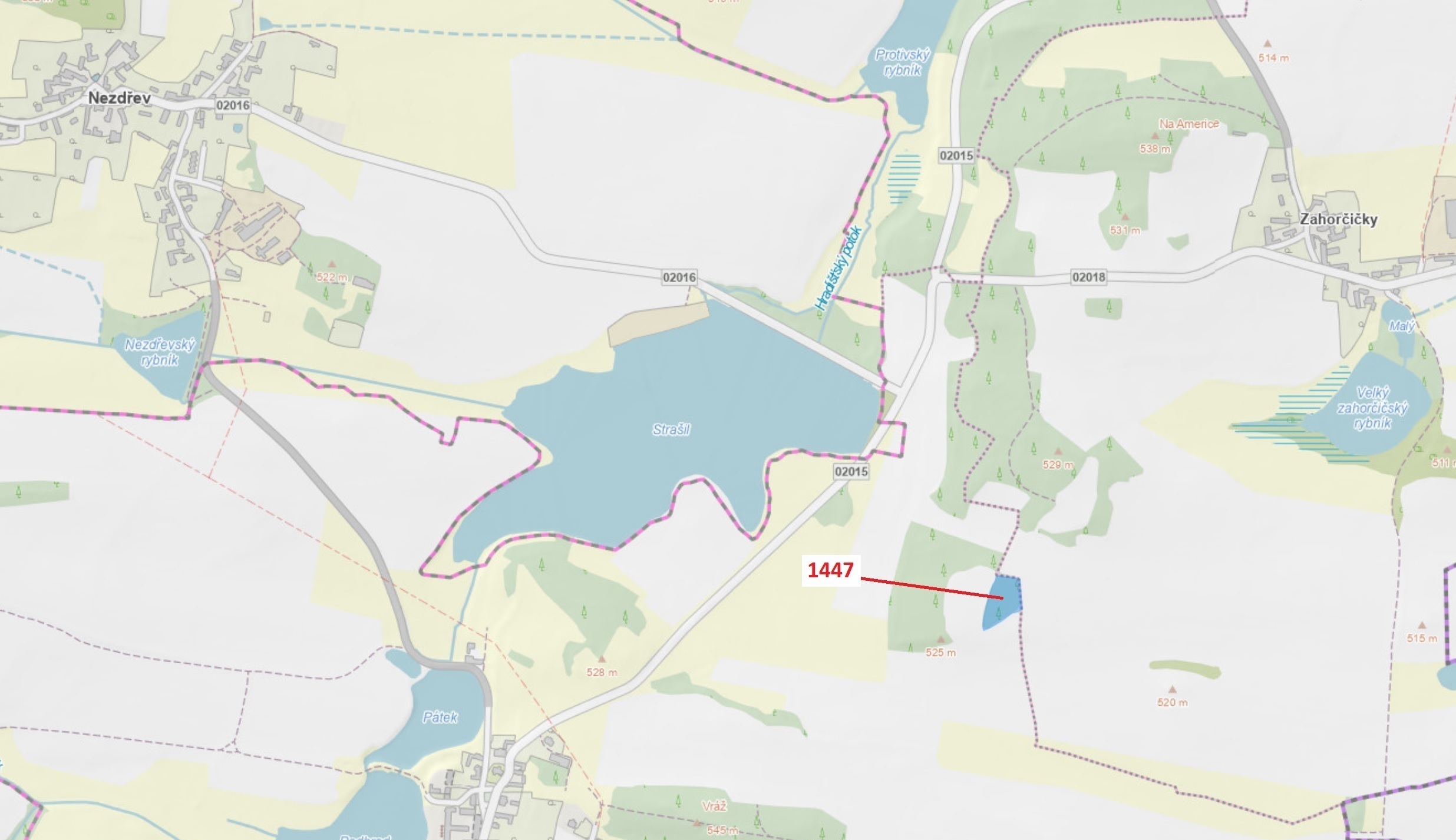 Lesní pozemek o výměře 4 542 m2, podíl 1/1, katastrální území Bezděkov u Kasejovic, obec Hradiště, o