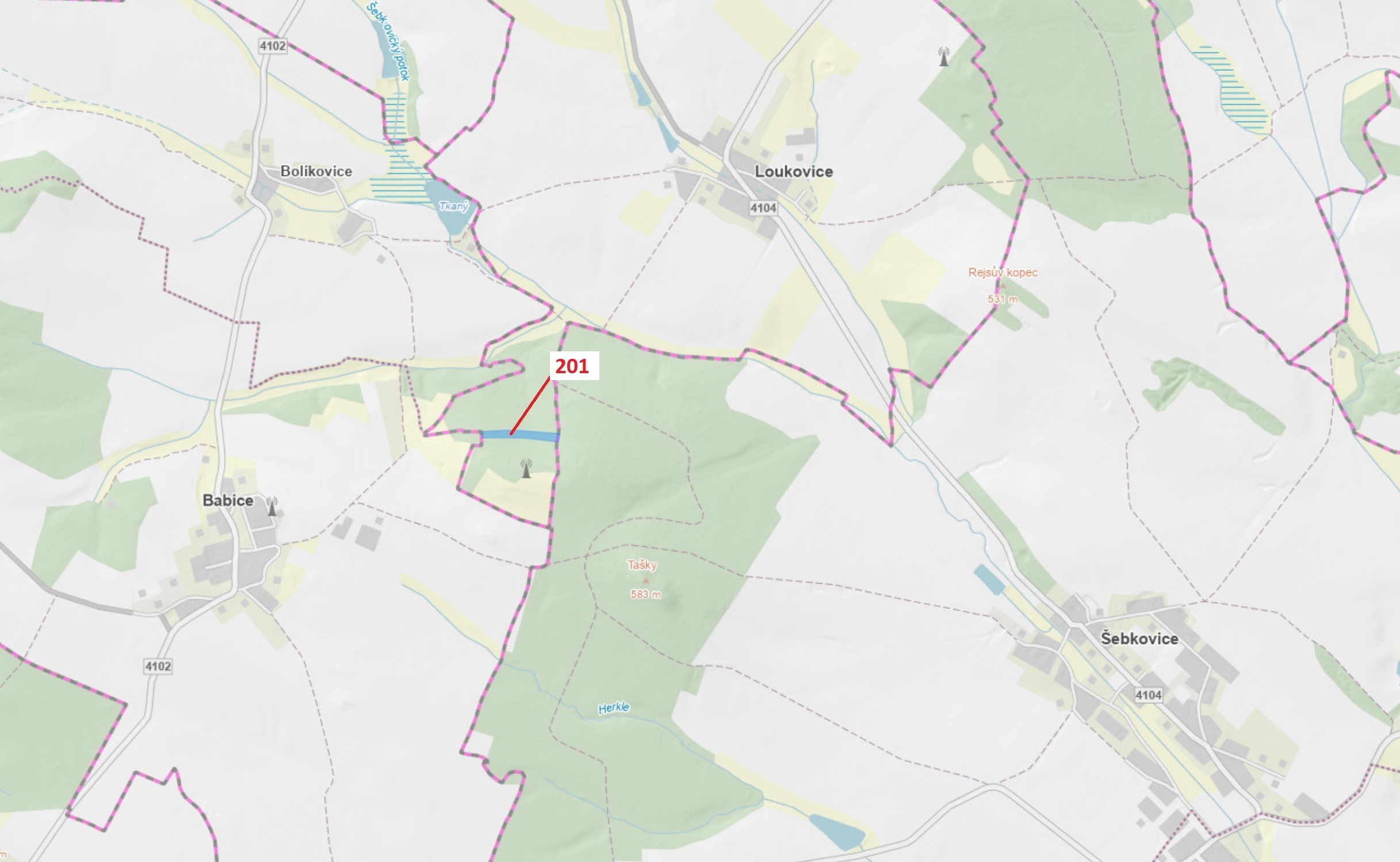 Lesní pozemek o výměře 7 796 m2, podíl 1/1, katastrální území Loukovice, obec Loukovice, obec s rozš