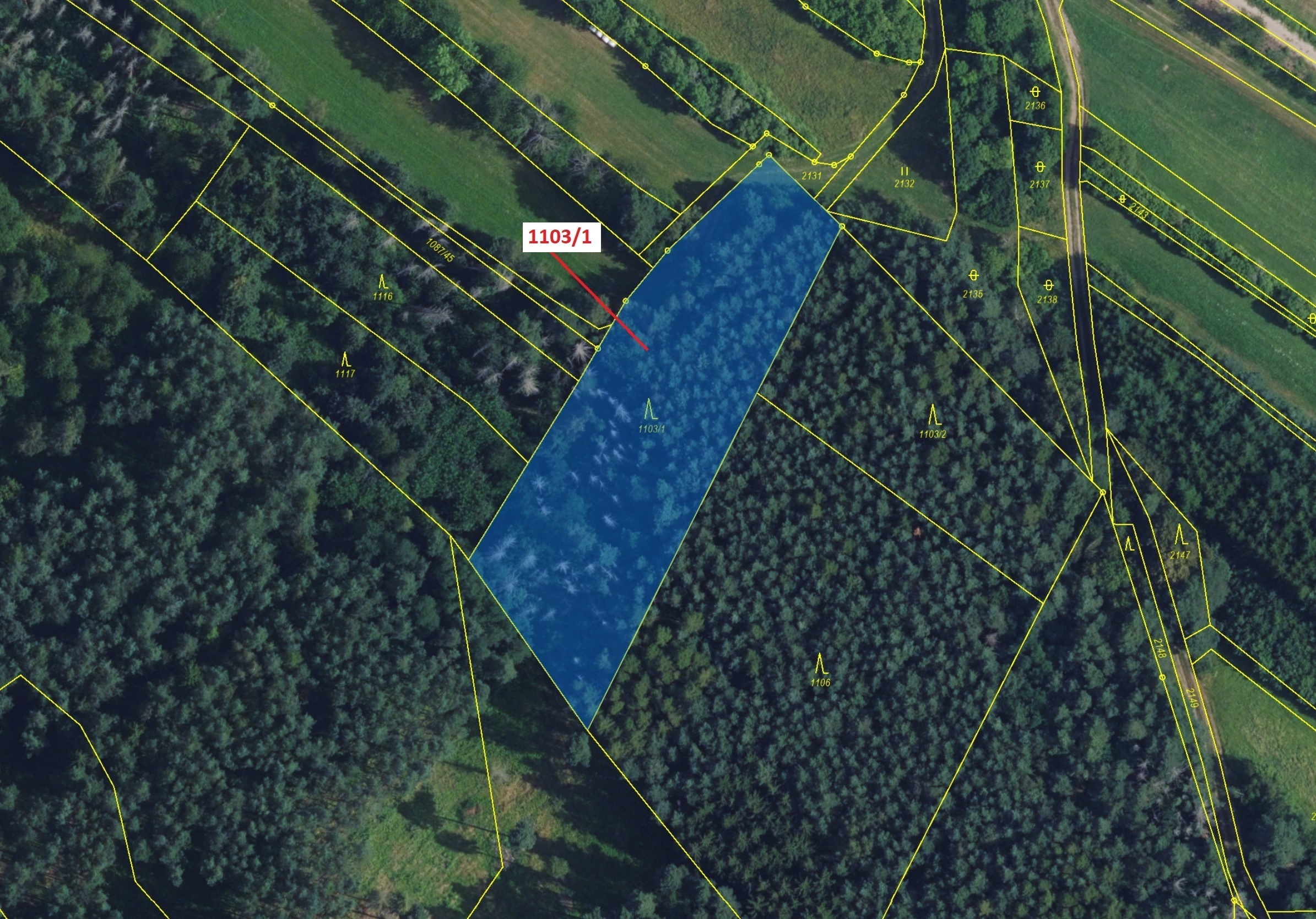 Lesní pozemek o výměře 3474 m2, podíl 1/1, katastrální území Žďárec, obec Žďárec, obec s rozšířenou 