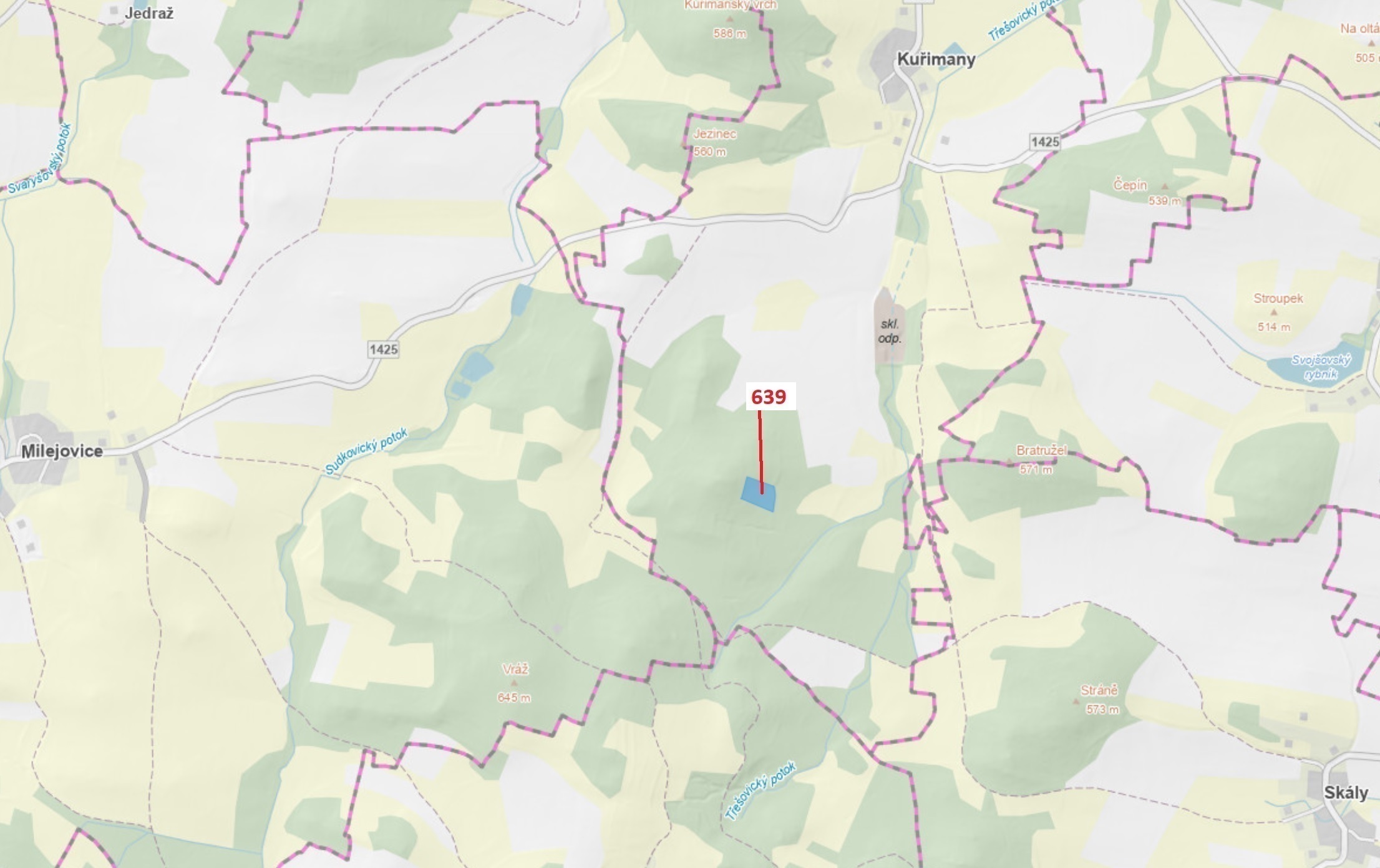Lesní pozemek o výměře 8912 m2, podíl 1/1, katastrální území Kuřimany, obec Kuřimany, obec s rozšíře