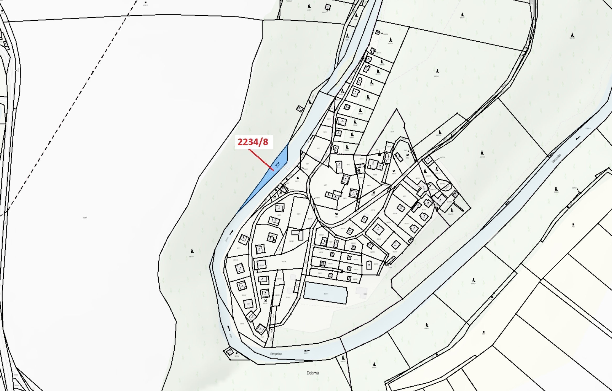Vodní plocha o výměře 682 m2, podíl 1/1, katastrální území Dolní Stropnice, obec Římov, obec s rozší