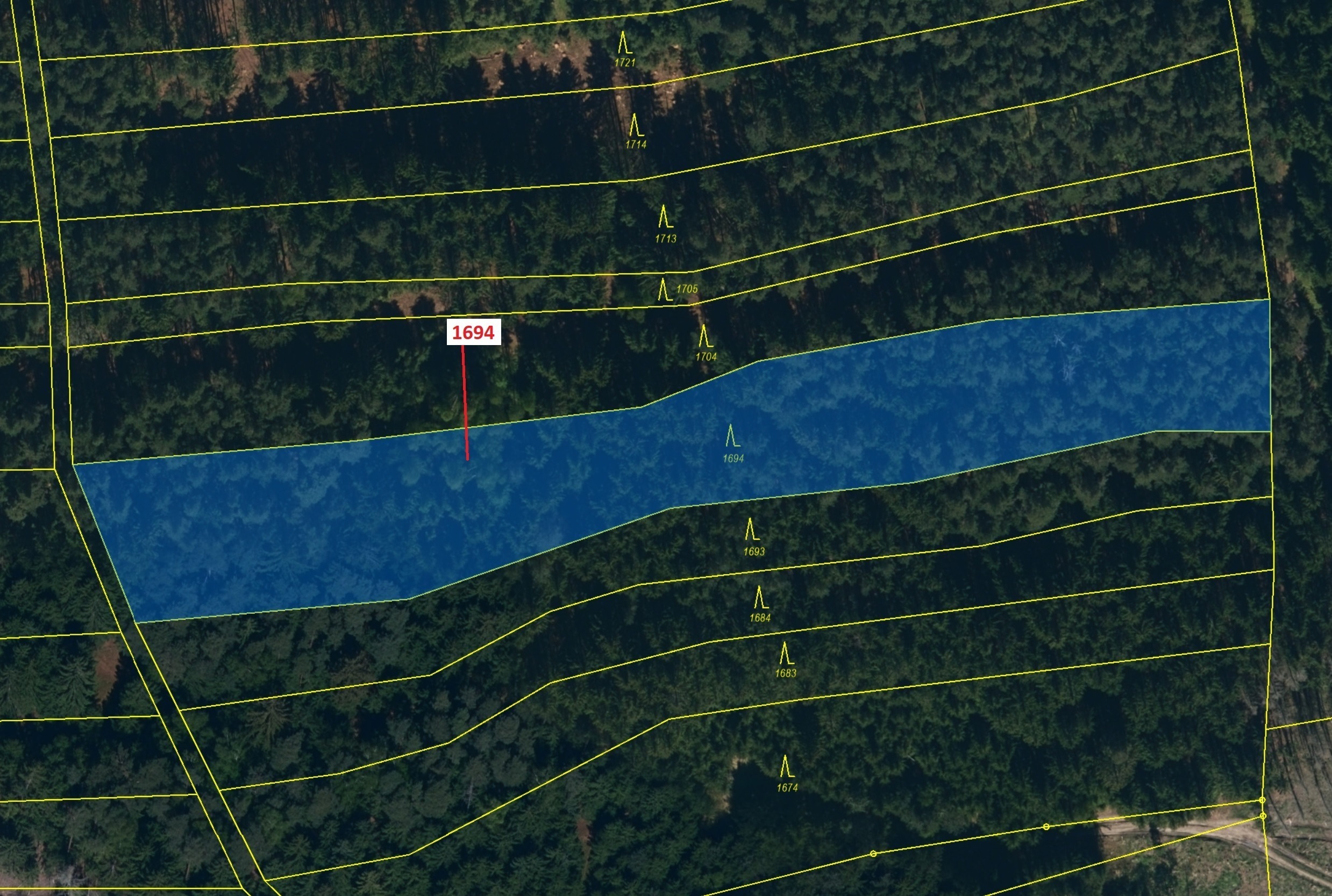 Lesní pozemek o výměře 5 755 m2, podíl 1/1, katastrální území Štítné, obec Žirovnice, obec s rozšíře