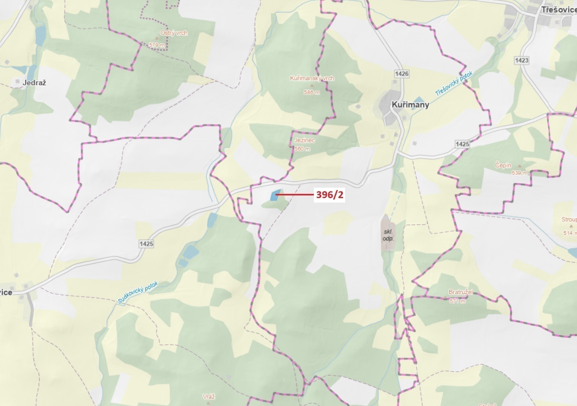 Lesní pozemek o výměře 3340 m2, podíl 1/1, katastrální území Kuřimany, obec Kuřimany, obec s rozšíře