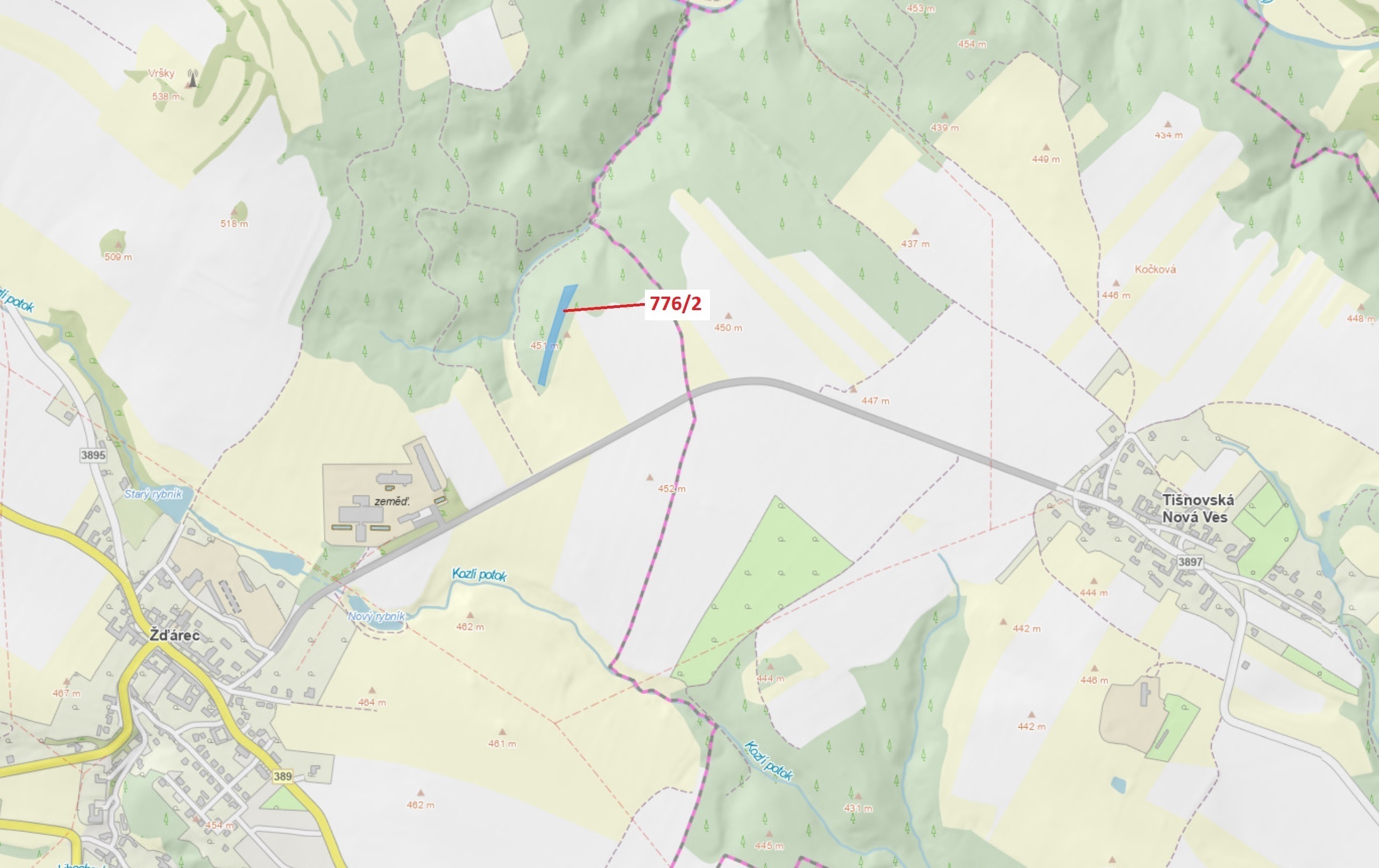 Lesní pozemek o výměře 3169 m2, podíl 1/1, katastrální území Žďárec, obec Žďárec, obec s rozšířenou 