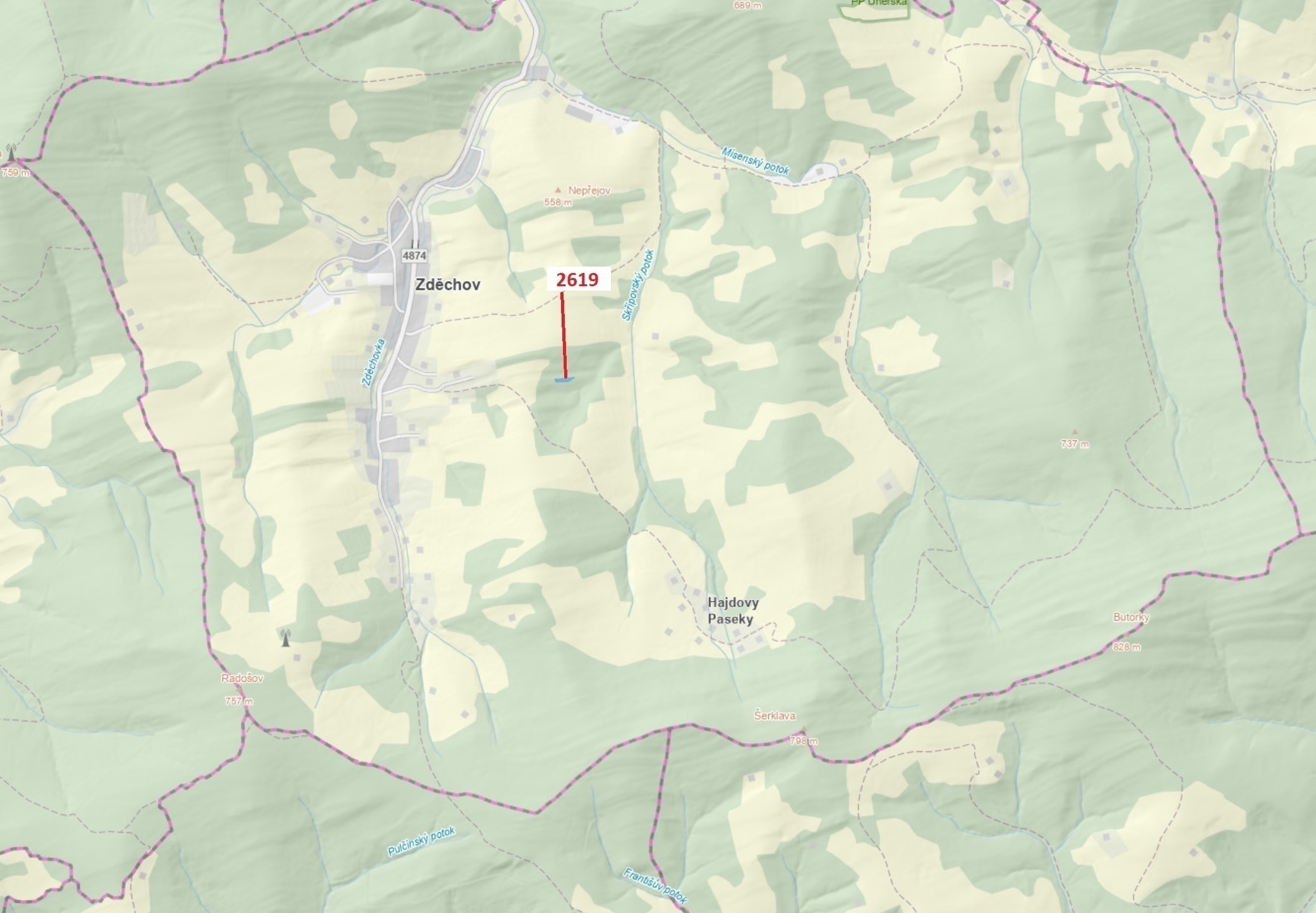 Lesní pozemek o výměře 867 m2, podíl 1/1, katastrální území Zděchov, obec Zděchov, obec s rozšířenou