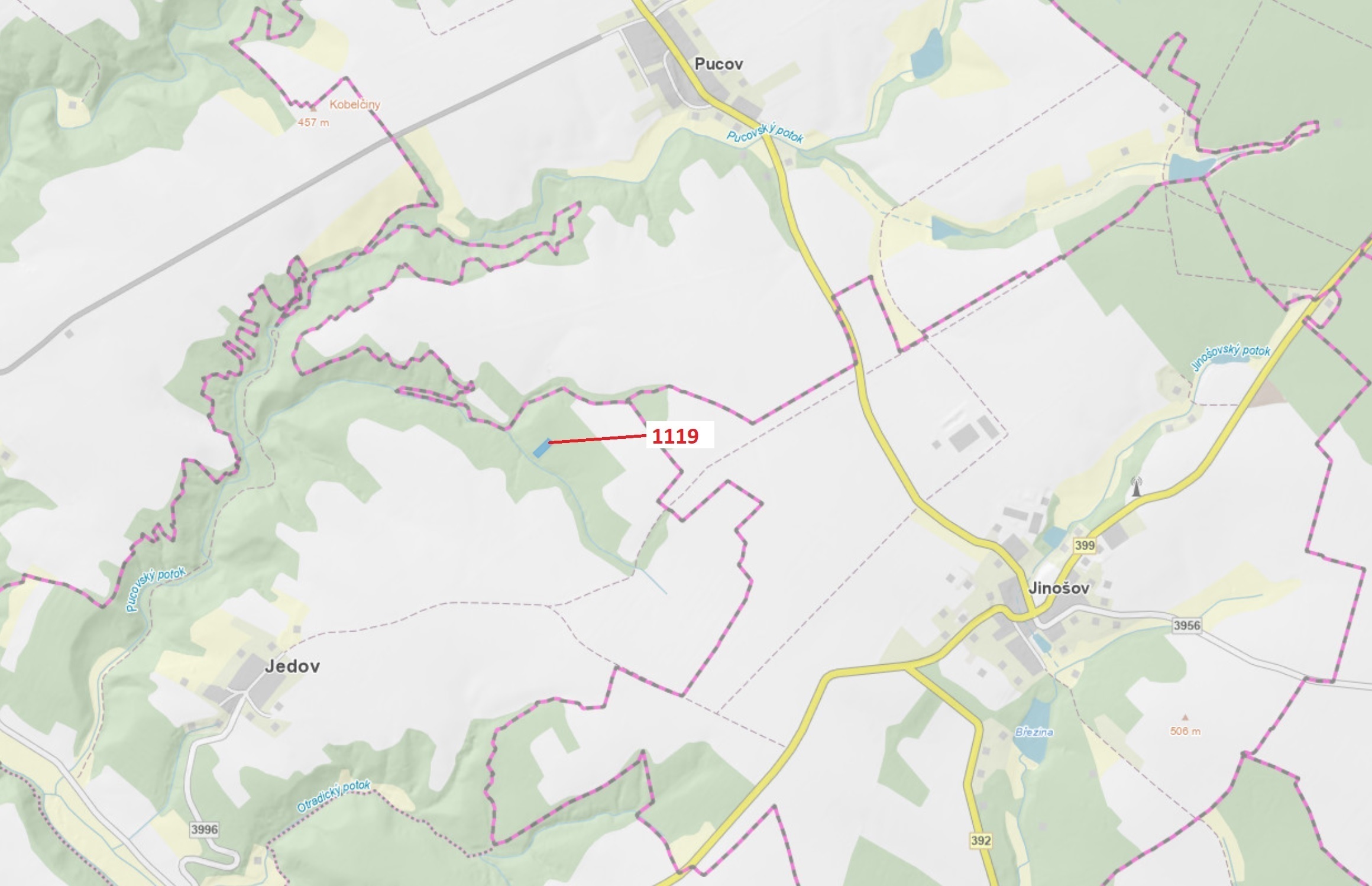 Lesní pozemek o výměře 1976 m2, podíl 1/1, katastrální území Jedov, obec Náměšť nad Oslavou, obec s 