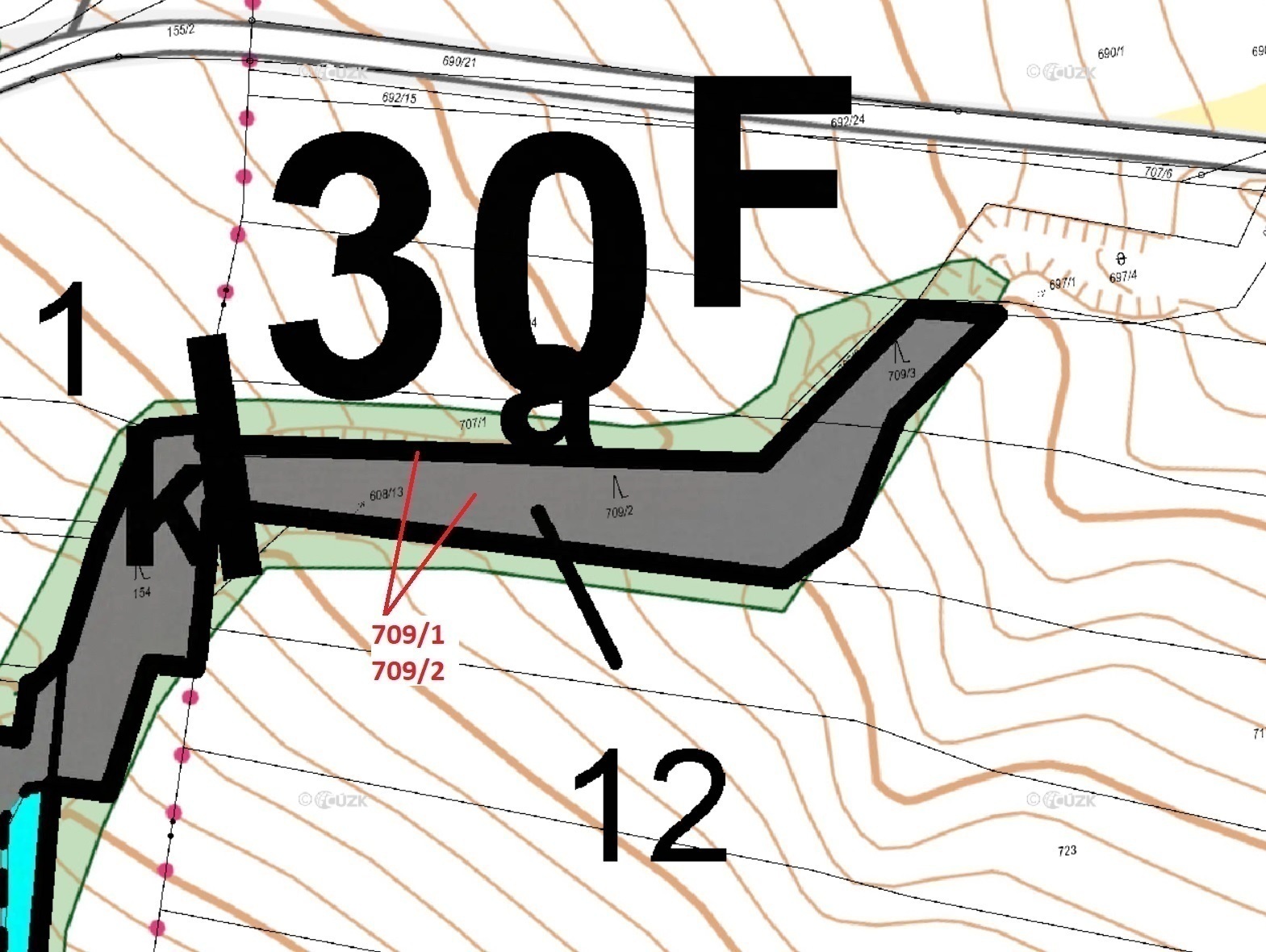 Lesní pozemky o výměře 1823 m2, podíl 1/1, katastrální území Jemnice u Oseka, obec Osek, obec s rozš