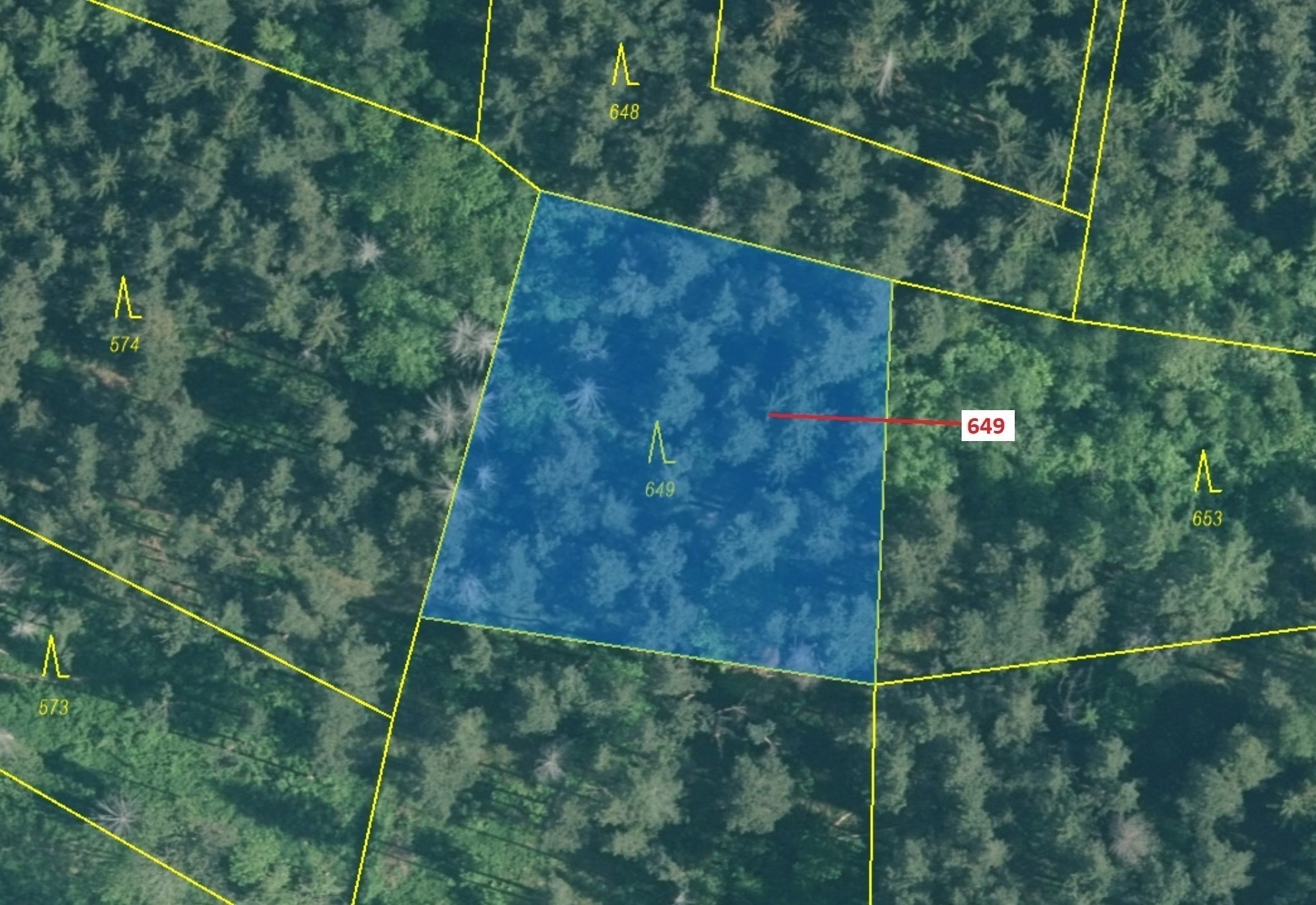 Lesní pozemek o výměře 1722 m2, podíl 1/1, katastrální území Kuřimany, obec Kuřimany, obec s rozšíře