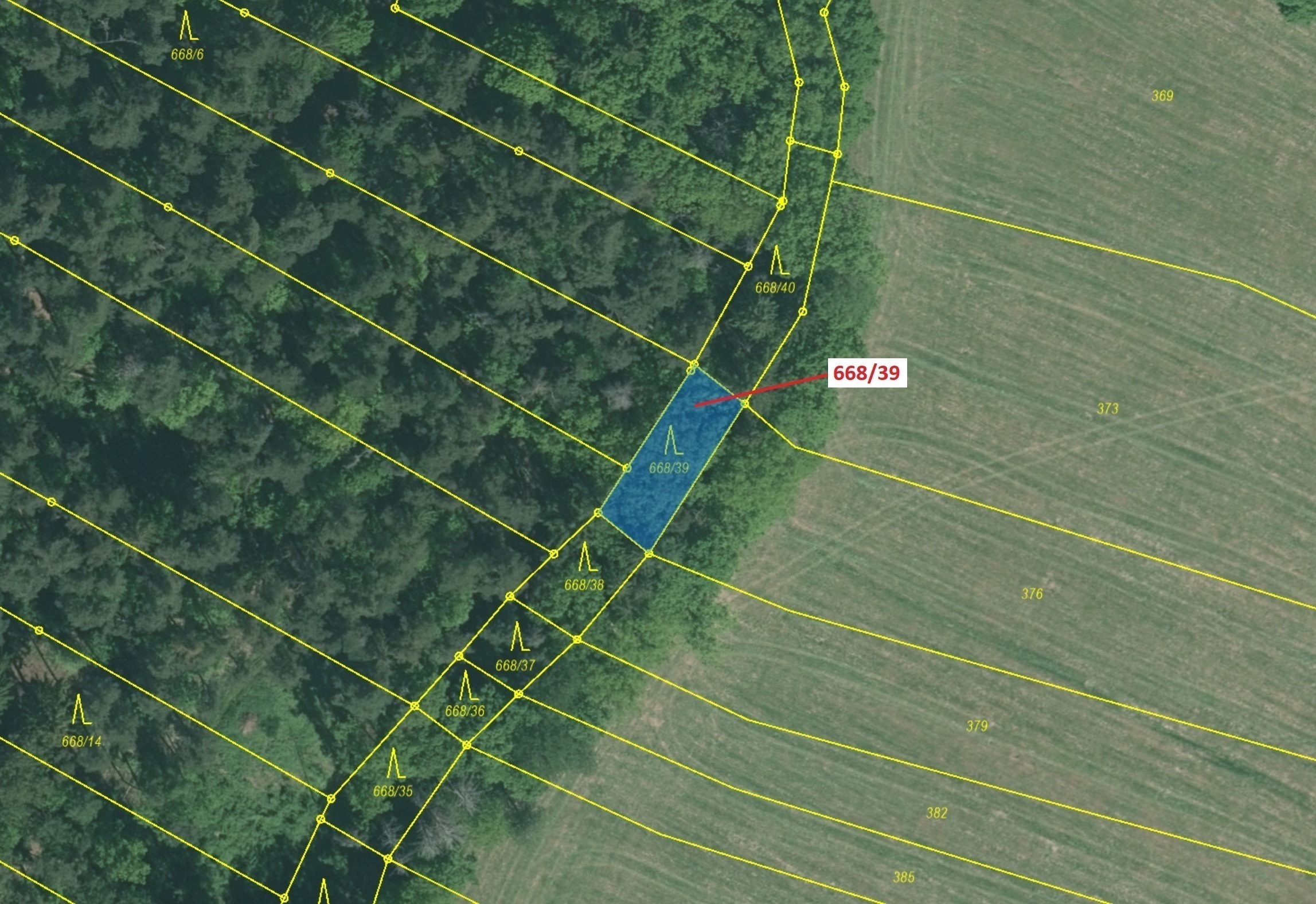Lesní pozemek o výměře 222 m2, podíl 1/1, katastrální území Milavče, obec Milavče, obec s rozšířenou