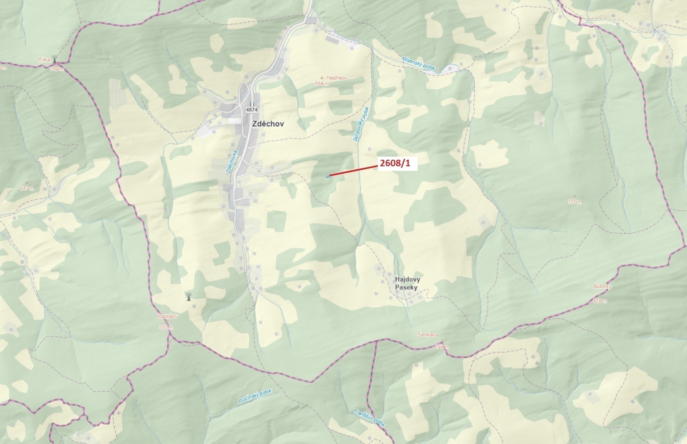 Lesní pozemek o výměře 481 m2, podíl 1/1, katastrální území Zděchov, obec Zděchov, obec s rozšířenou