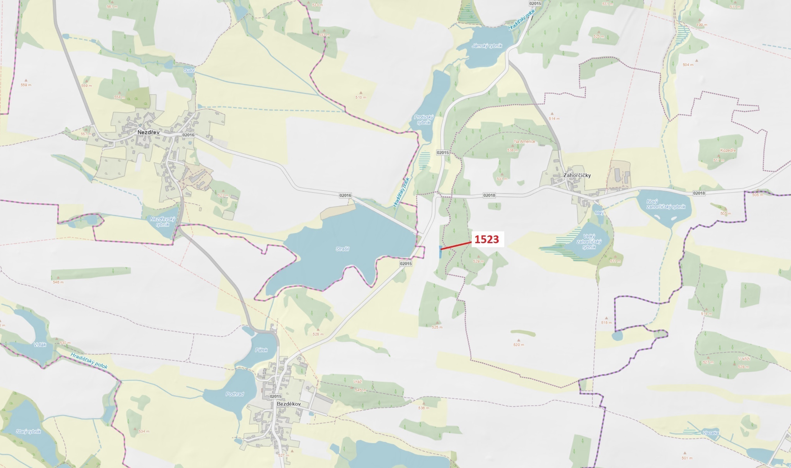 Lesní pozemek o výměře 645 m2, podíl 1/1, katastrální území Bezděkov u Kasejovic, obec Hradiště, obe