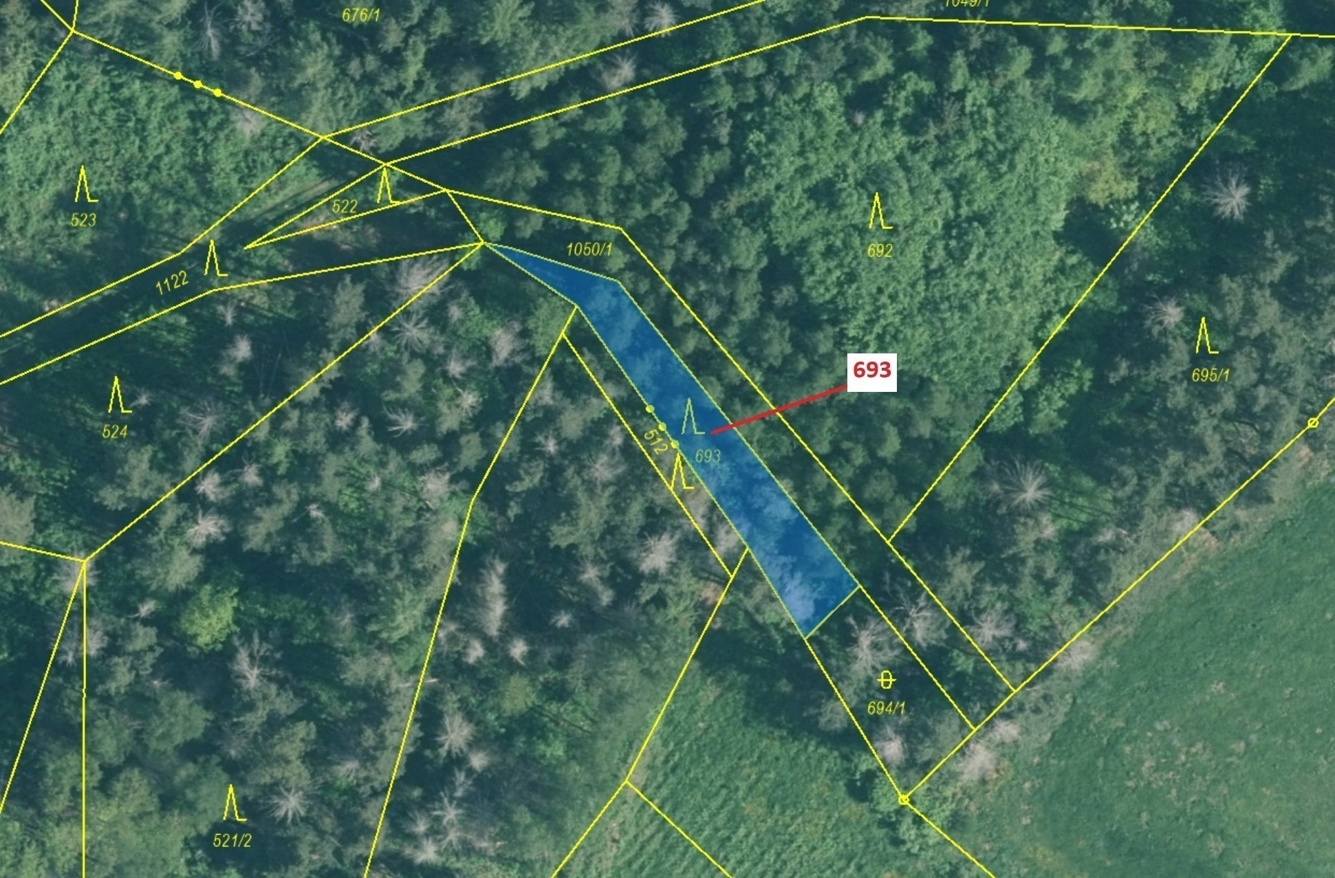 Lesní pozemek o výměře 398 m2, podíl 1/1, katastrální území Kuřimany, obec Kuřimany, obec s rozšířen