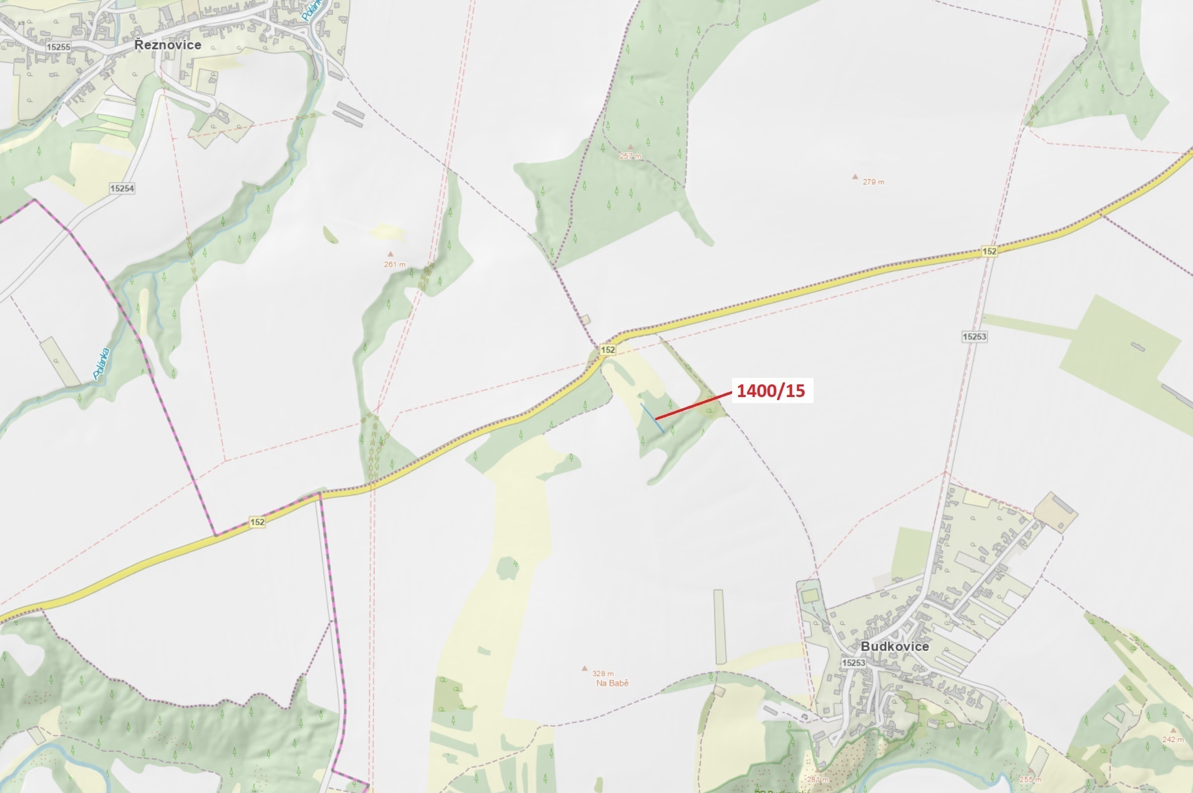 Lesní pozemek o výměře 255 m2, podíl 1/1, katastrální území Budkovice, obec Ivančice, obec s rozšíře