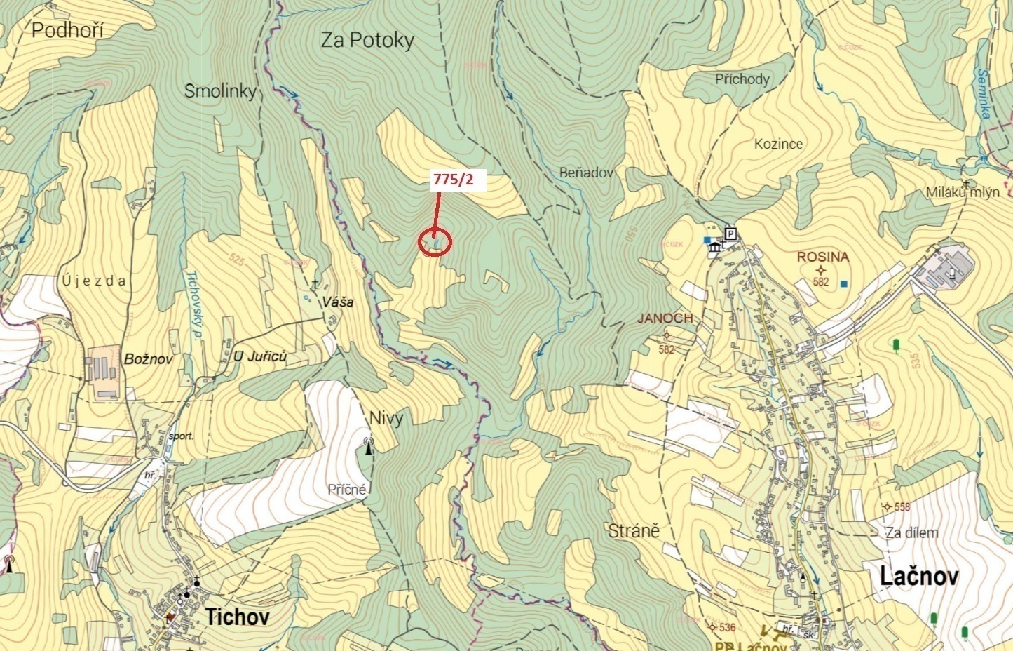 Lesní pozemek o výměře 281 m2, podíl 1/1, katastrální území Lačnov, obec Lačnov, obec s rozšířenou p