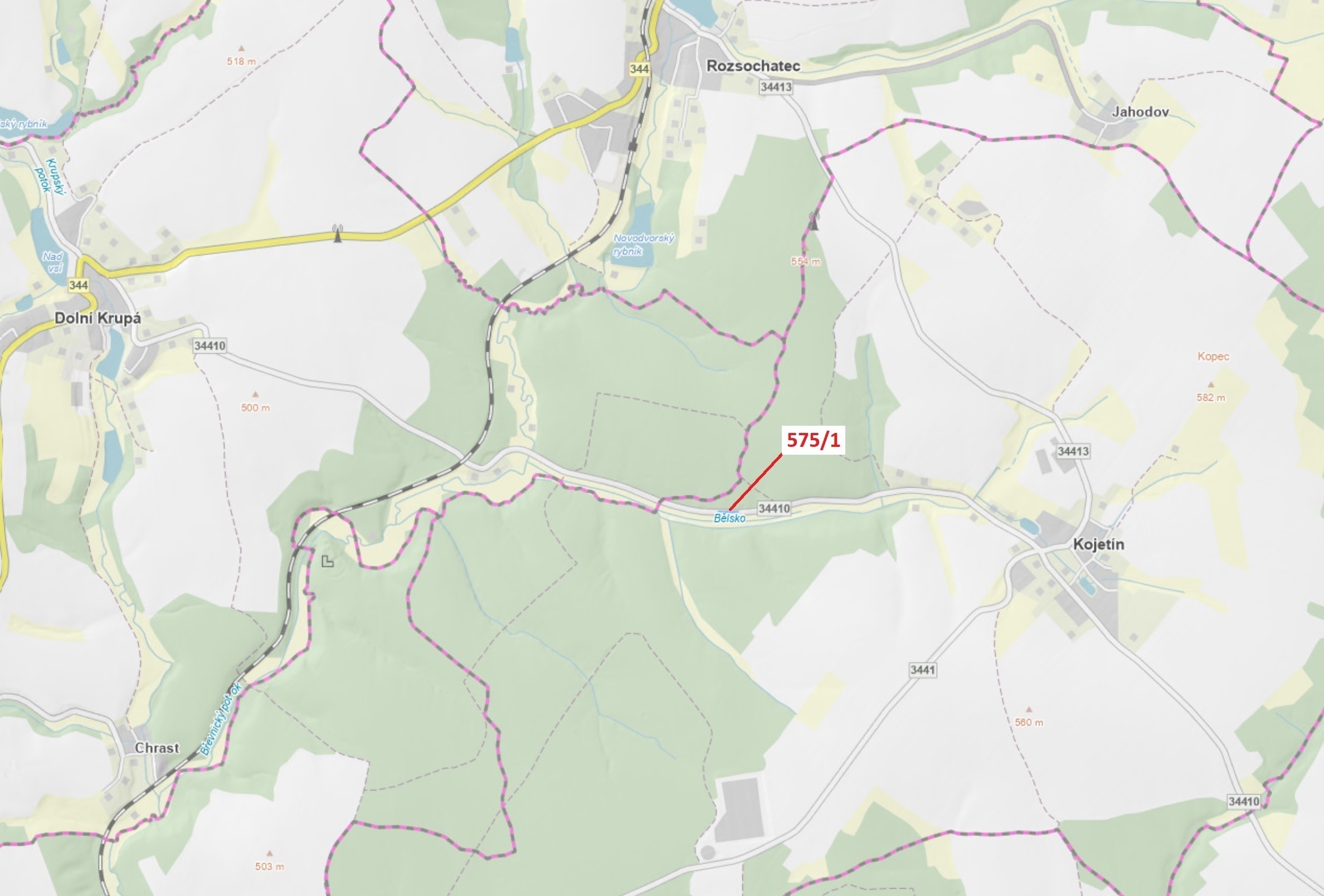 Lesní pozemek o výměře 152 m2, podíl 1/1, katastrální území Kojetín u Havlíčkova Brodu, obec Kojetín