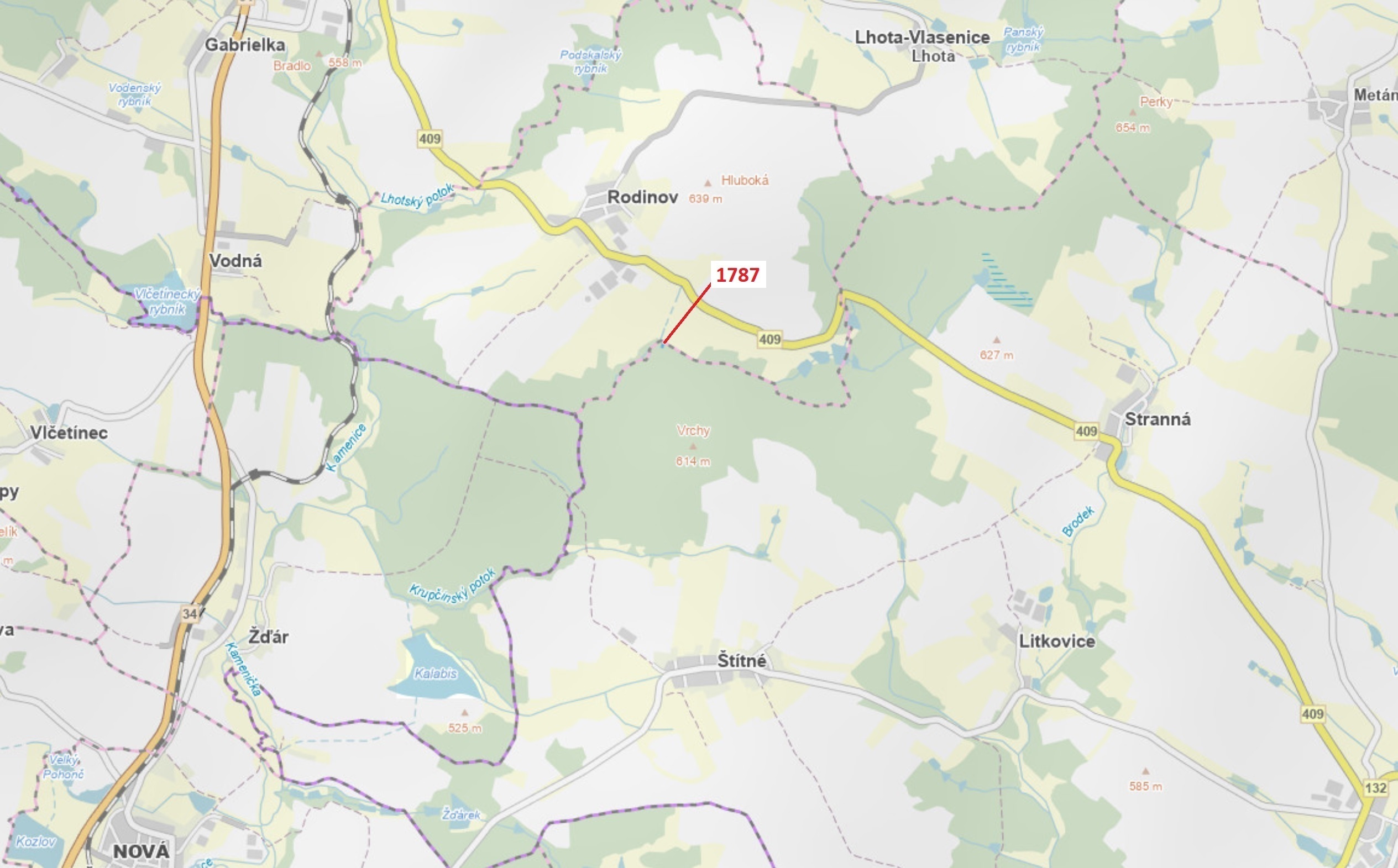 Lesní pozemek o výměře 288 m2, podíl 1/1, katastrální území Štítné, obec Žirovnice, obec s rozšířeno