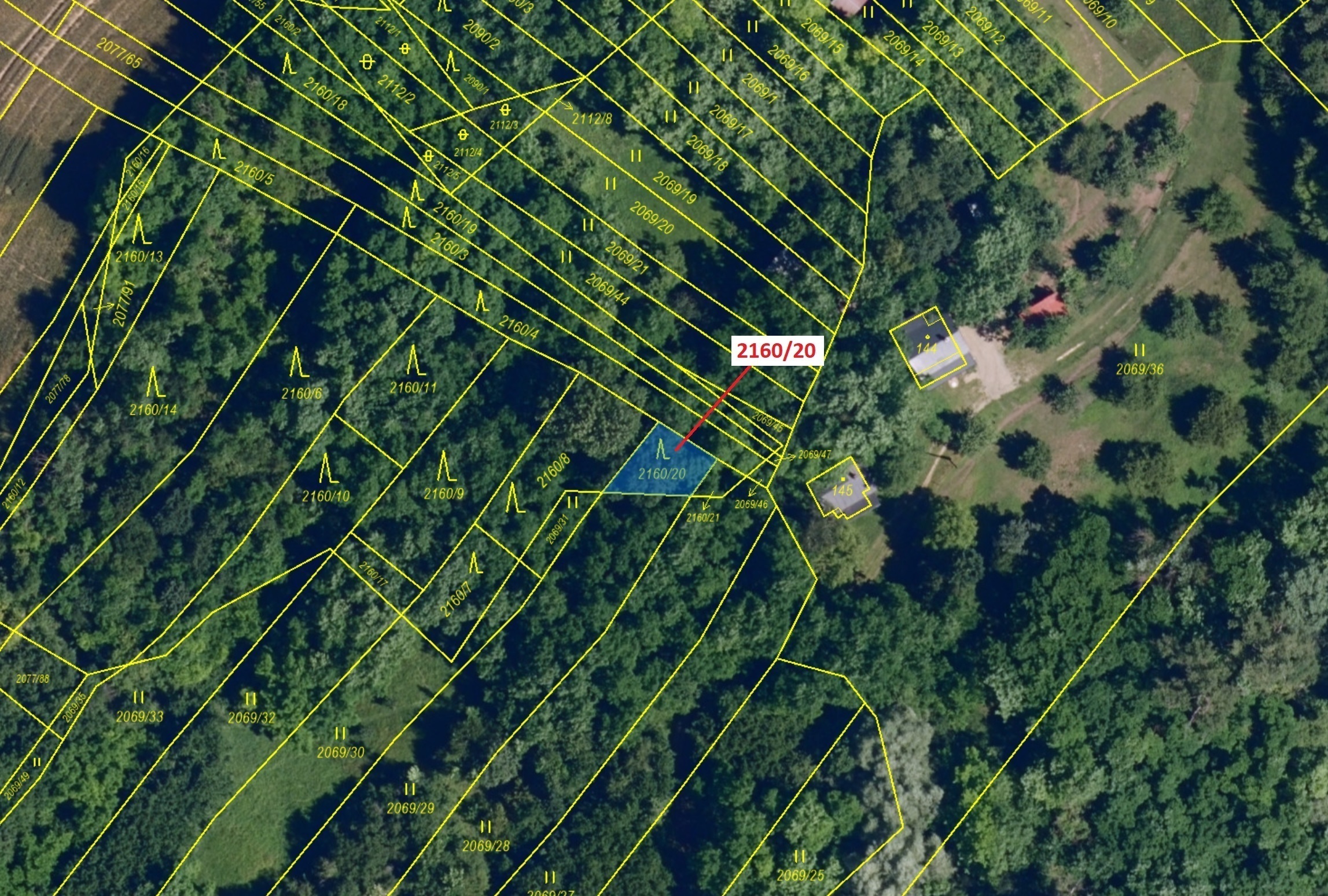 Lesní pozemek o výměře 90 m2, podíl 1/1, katastrální území Budkovice, obec Ivančice, obec s rozšířen