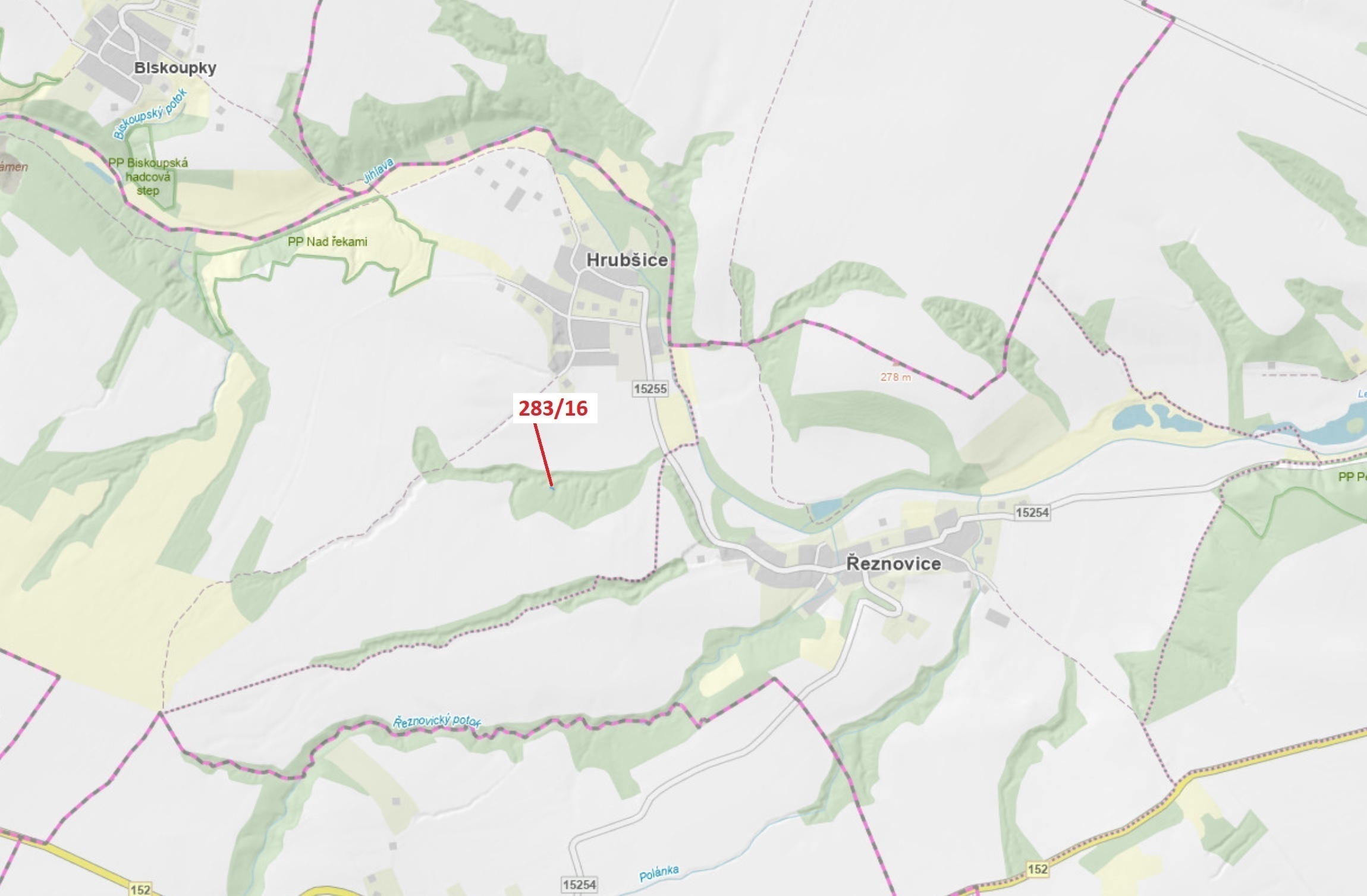 Lesní pozemek o výměře 71 m2, podíl 1/1, katastrální území Hrubšice, obec Ivančice, obec s rozšířeno