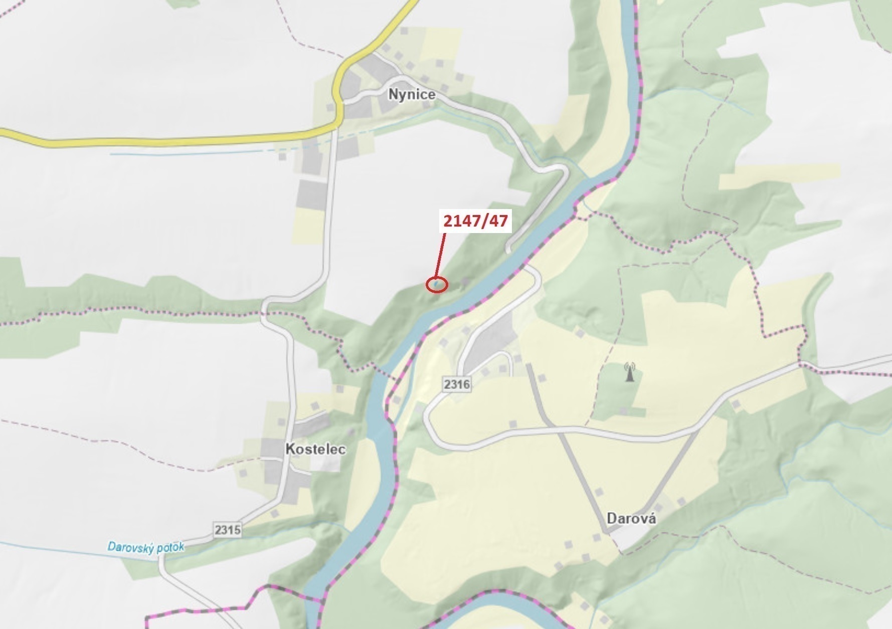 Lesní pozemek o výměře 72 m2, podíl 1/1, katastrální území Nynice, obec Hromnice, obec s rozšířenou 