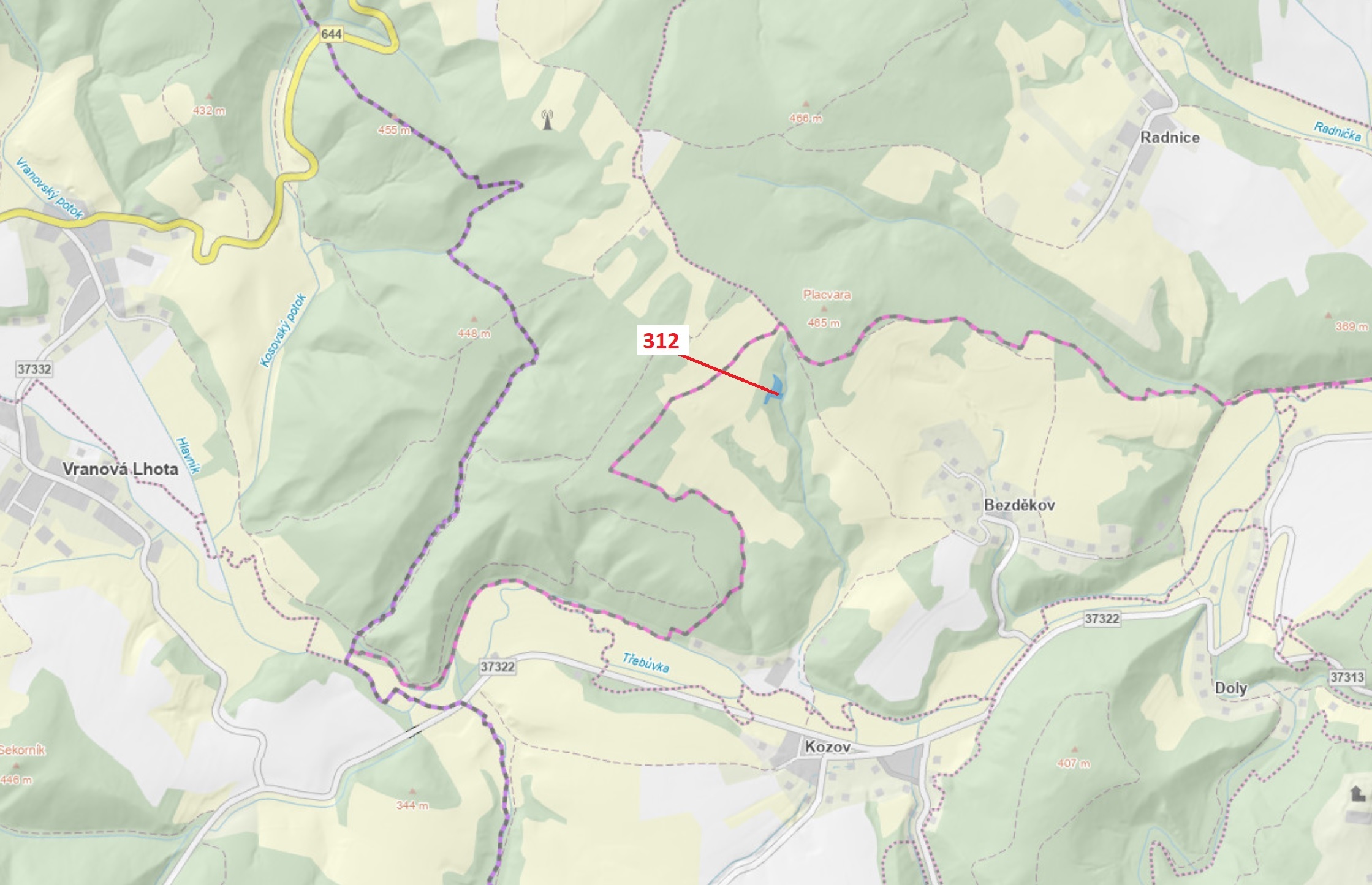 Lesní pozemek o výměře 2554 m2, podíl 1/1, katastrální území Bezděkov nad Třebůvkou, obec Bouzov, ob
