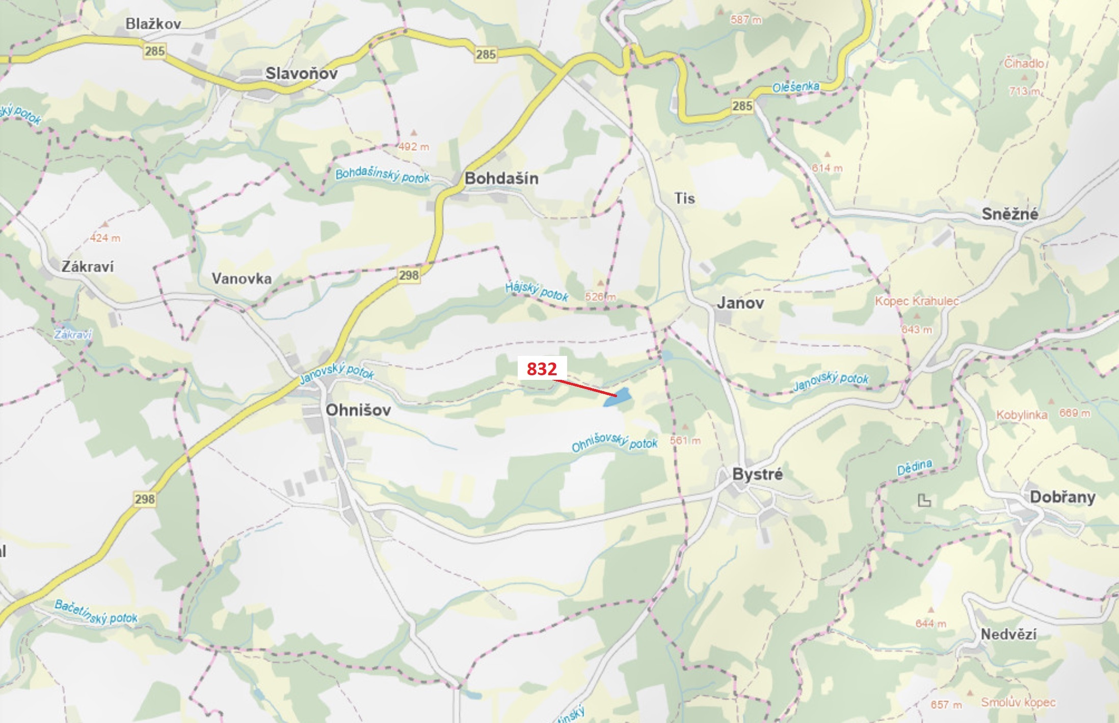 Lesní pozemek o výměře 12606 m2, podíl 1/1, katastrální území Ohnišov, obec Ohnišov, obec s rozšířen