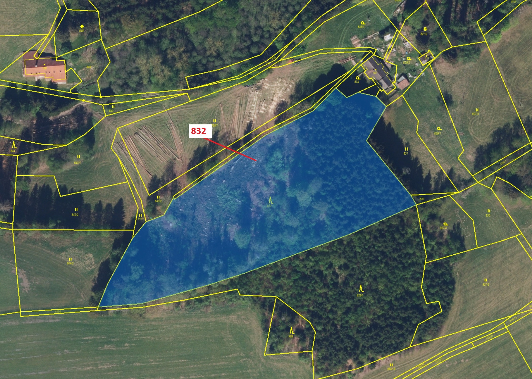 Lesní pozemek o výměře 12606 m2, podíl 1/1, katastrální území Ohnišov, obec Ohnišov, obec s rozšířen