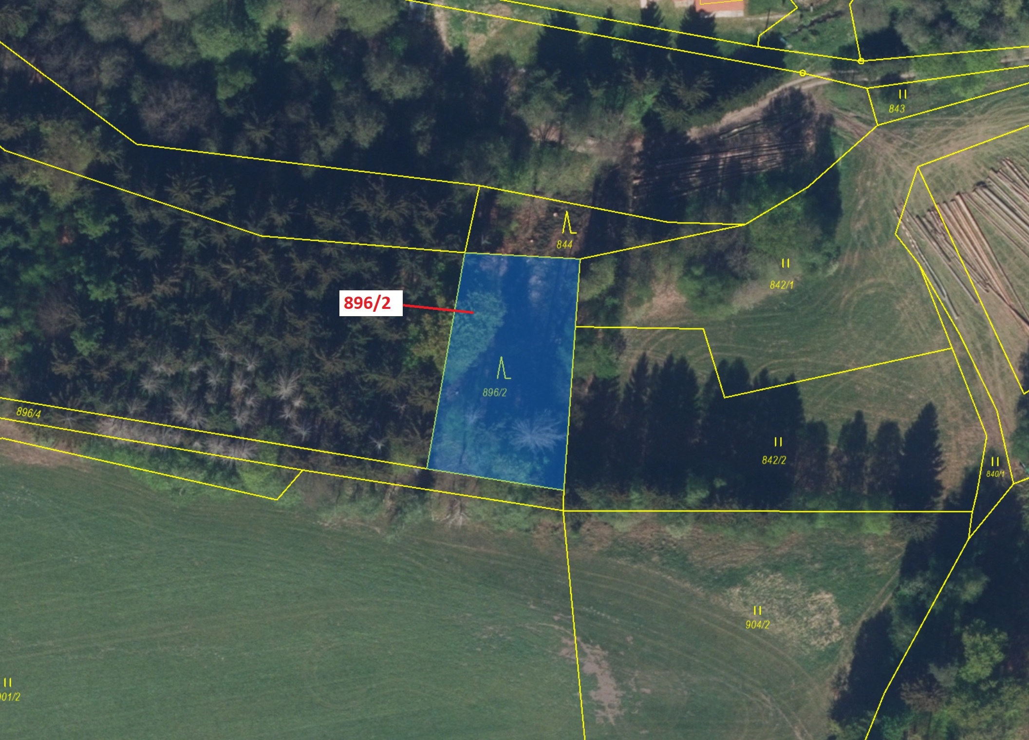 Lesní pozemek o výměře 978 m2, podíl 1/1, katastrální území Ohnišov, obec Ohnišov, obec s rozšířenou