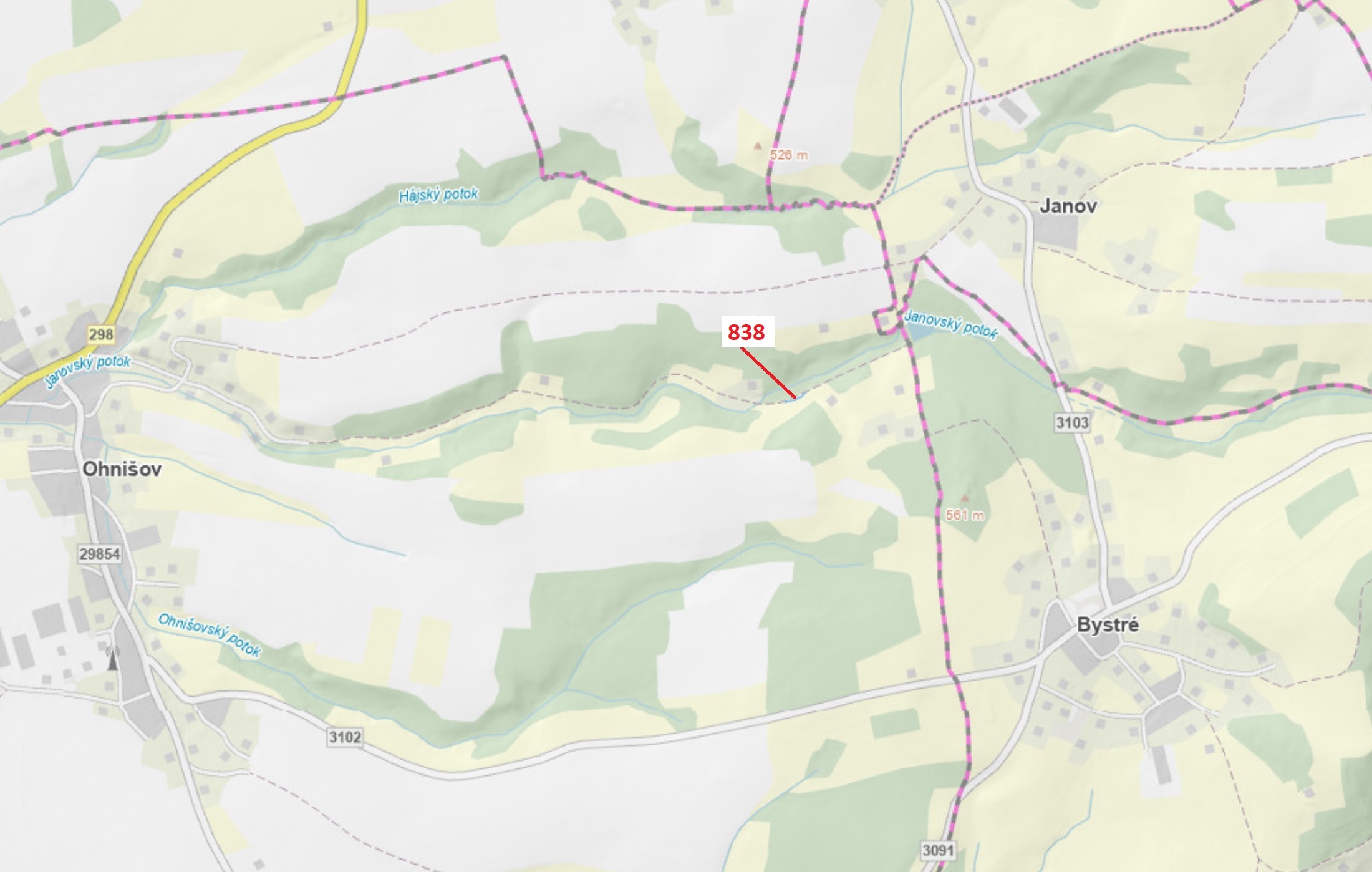 Lesní pozemek o výměře 72 m2, podíl 1/1, katastrální území Ohnišov, obec Ohnišov, obec s rozšířenou 