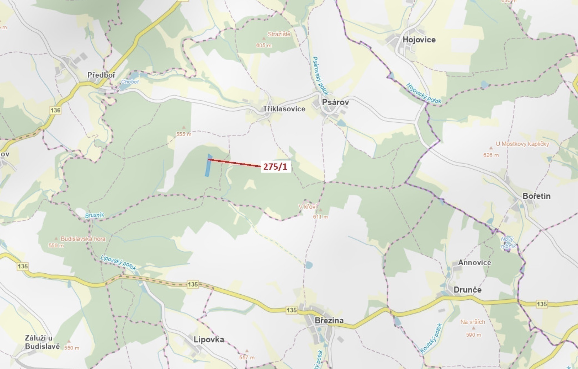 Lesní pozemek o výměře 15 717 m2, podíl 1/1, katastrální území Tříklasovice, obec Psárov, obec s roz