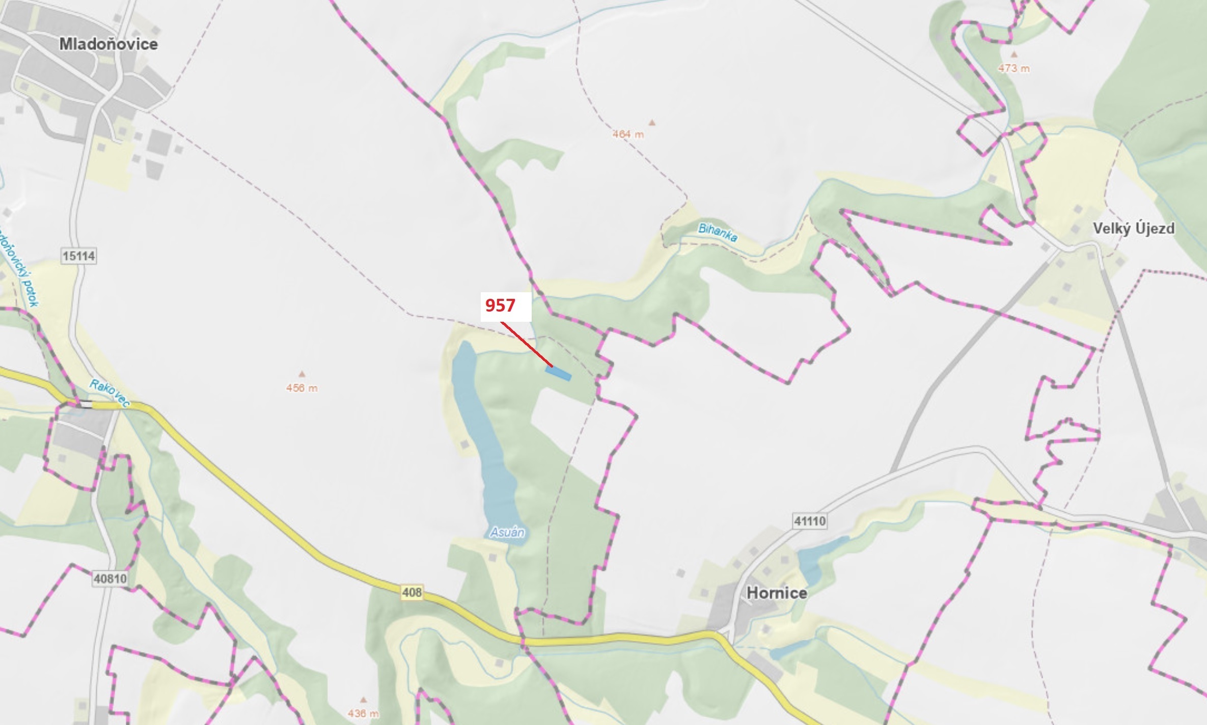 Lesní pozemek o výměře 2344 m2, podíl 1/1, katastrální území Mladoňovice na Moravě, obec Mladoňovice