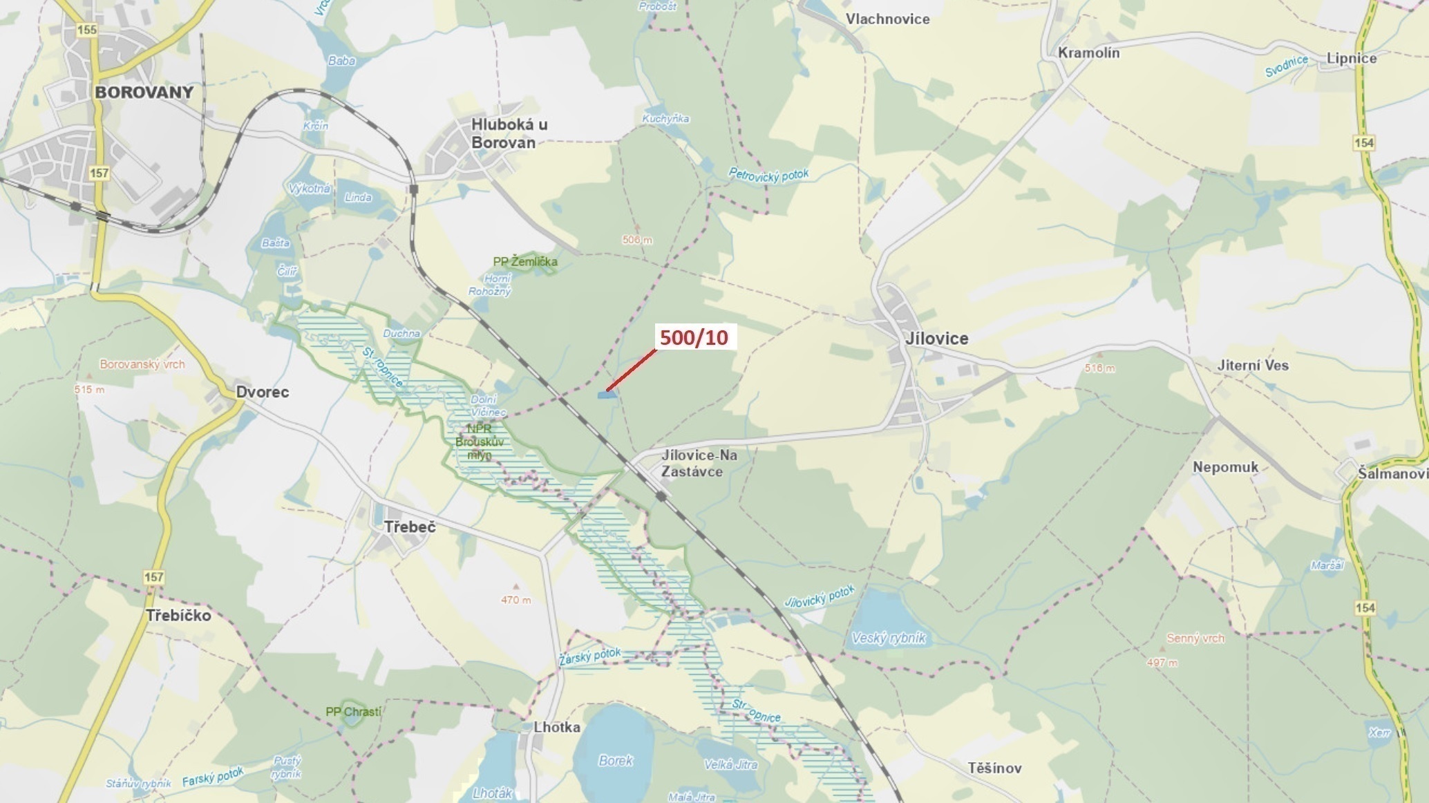 Lesní pozemek o výměře 5 755 m2, podíl 1/1, katastrální území Jílovice u Trhových Svinů, obec Jílovi