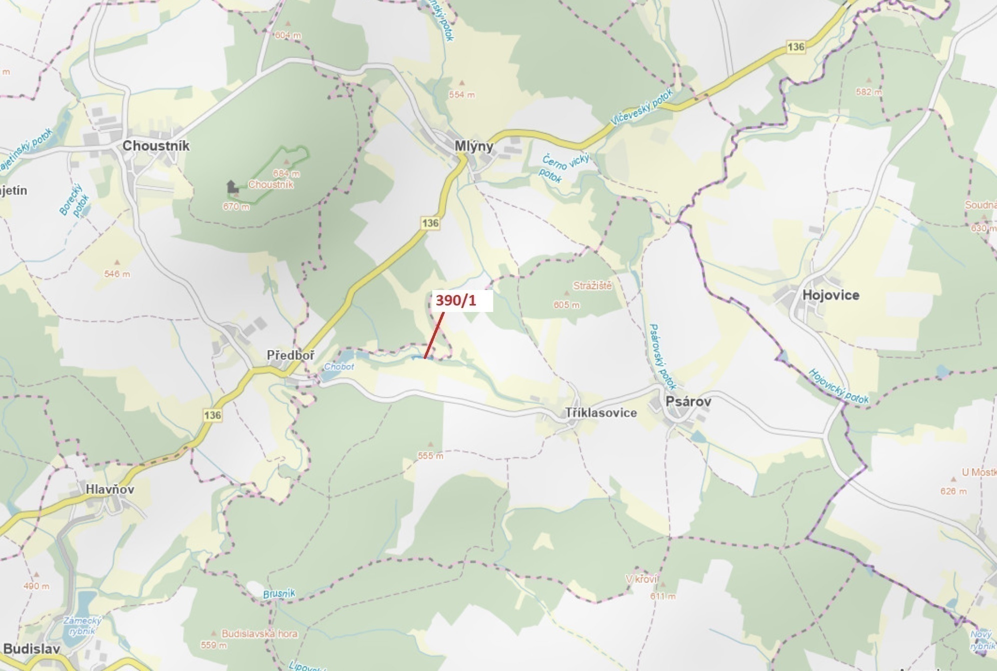 Ostatní plocha o výměře 2190 m2, podíl 1/1, katastrální území Tříklasovice, obec Psárov, obec s rozš