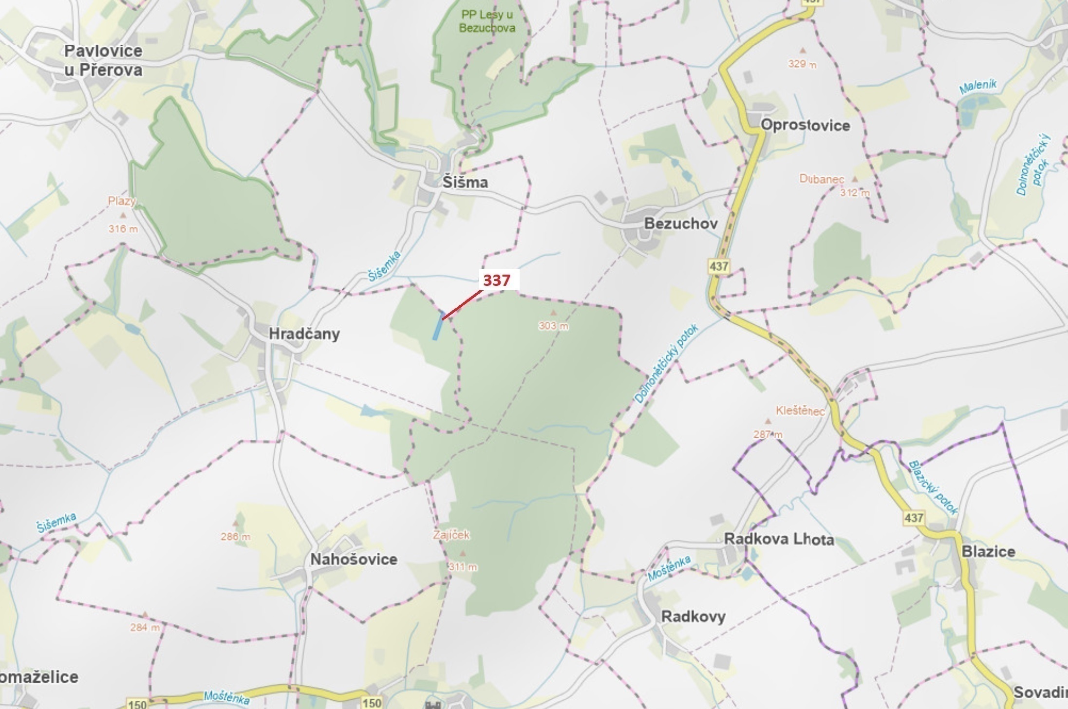 Lesní pozemek o výměře 5 963 m2, podíl 1/1, katastrální území Hradčany na Moravě, obec Hradčany, obe