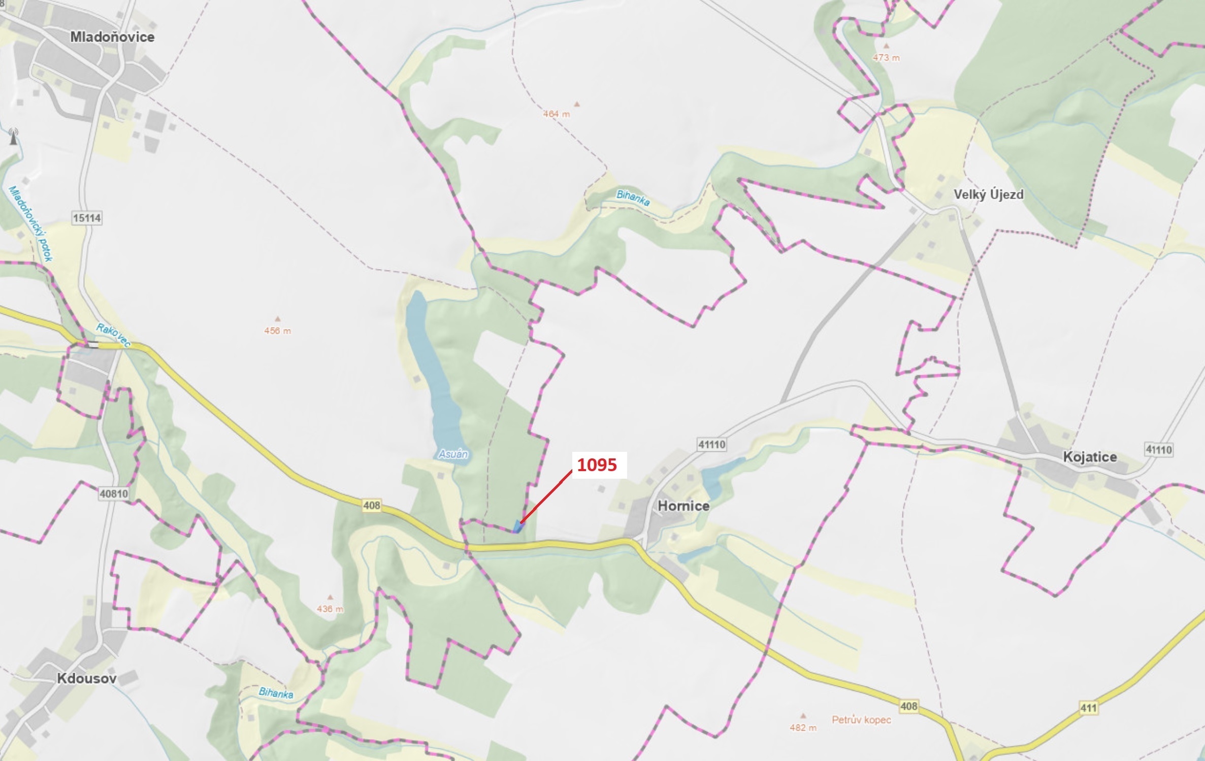 Lesní pozemek o výměře 1427 m2, podíl 1/1, katastrální území Mladoňovice na Moravě, obec Mladoňovice