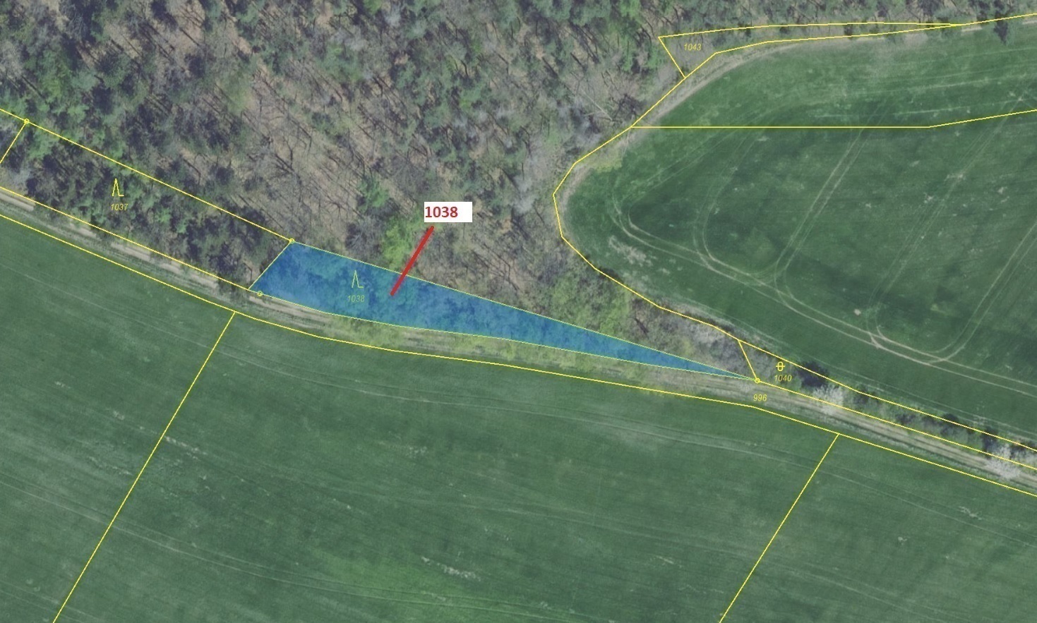 Lesní pozemek o výměře 953 m2, podíl 1/1, katastrální území Krámy, obec Nové Dvory, obec s rozšířeno