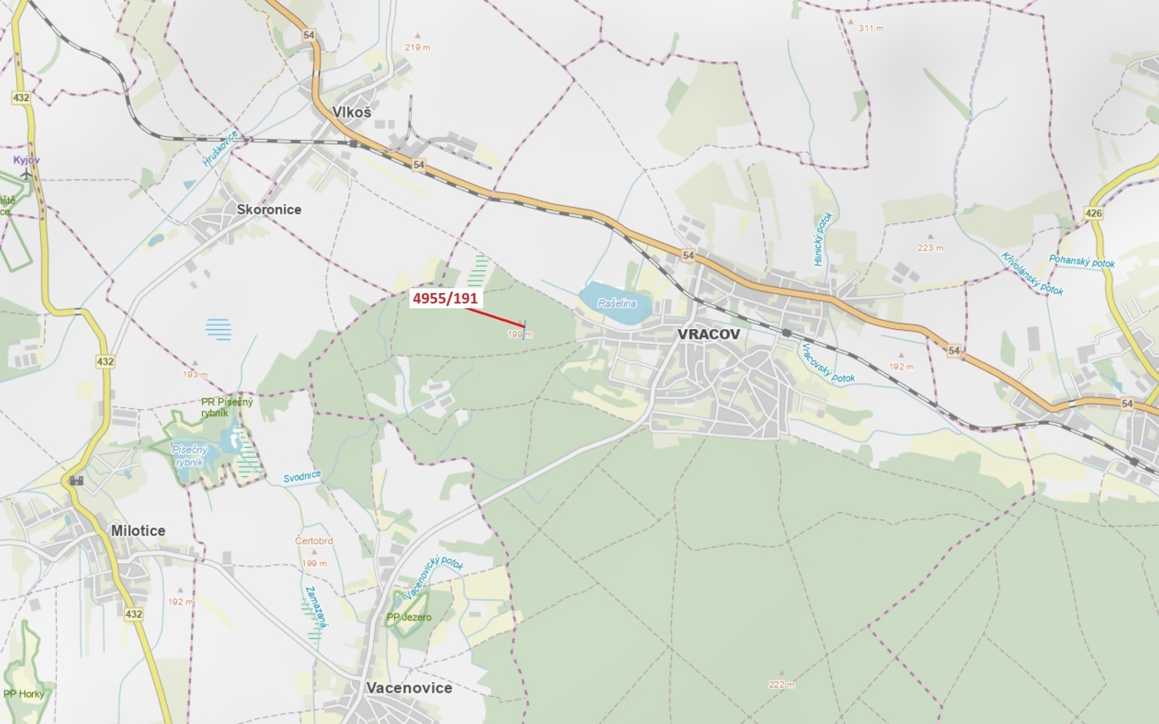 Lesní pozemek o výměře 1174 m2, podíl 1/1, katastrální území Vracov, obec Vracov, obec s rozšířenou 