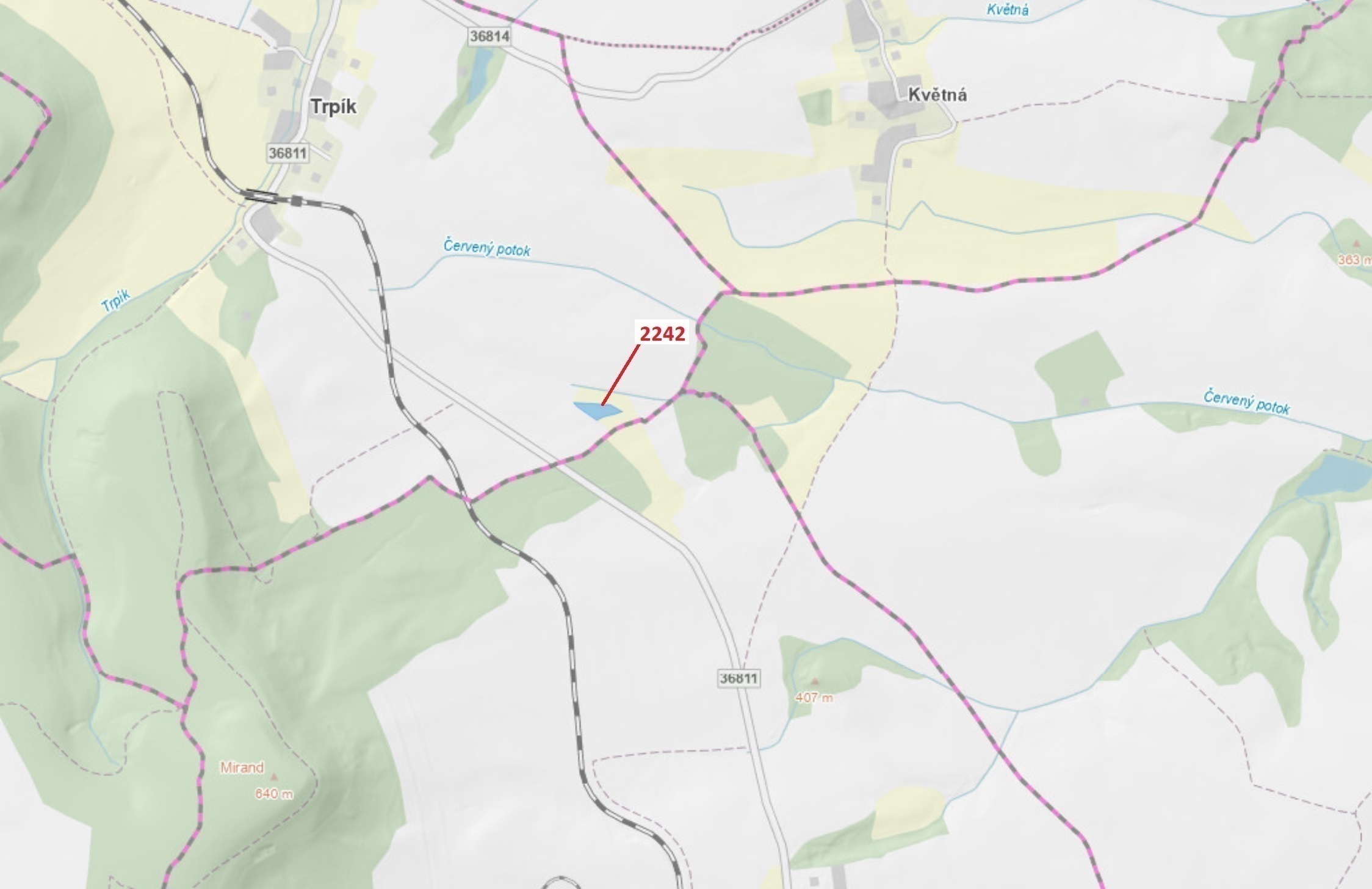 Lesní pozemek o výměře 3972 m2, podíl 1/1, katastrální území Trpík, obec Trpík, obec s rozšířenou pů