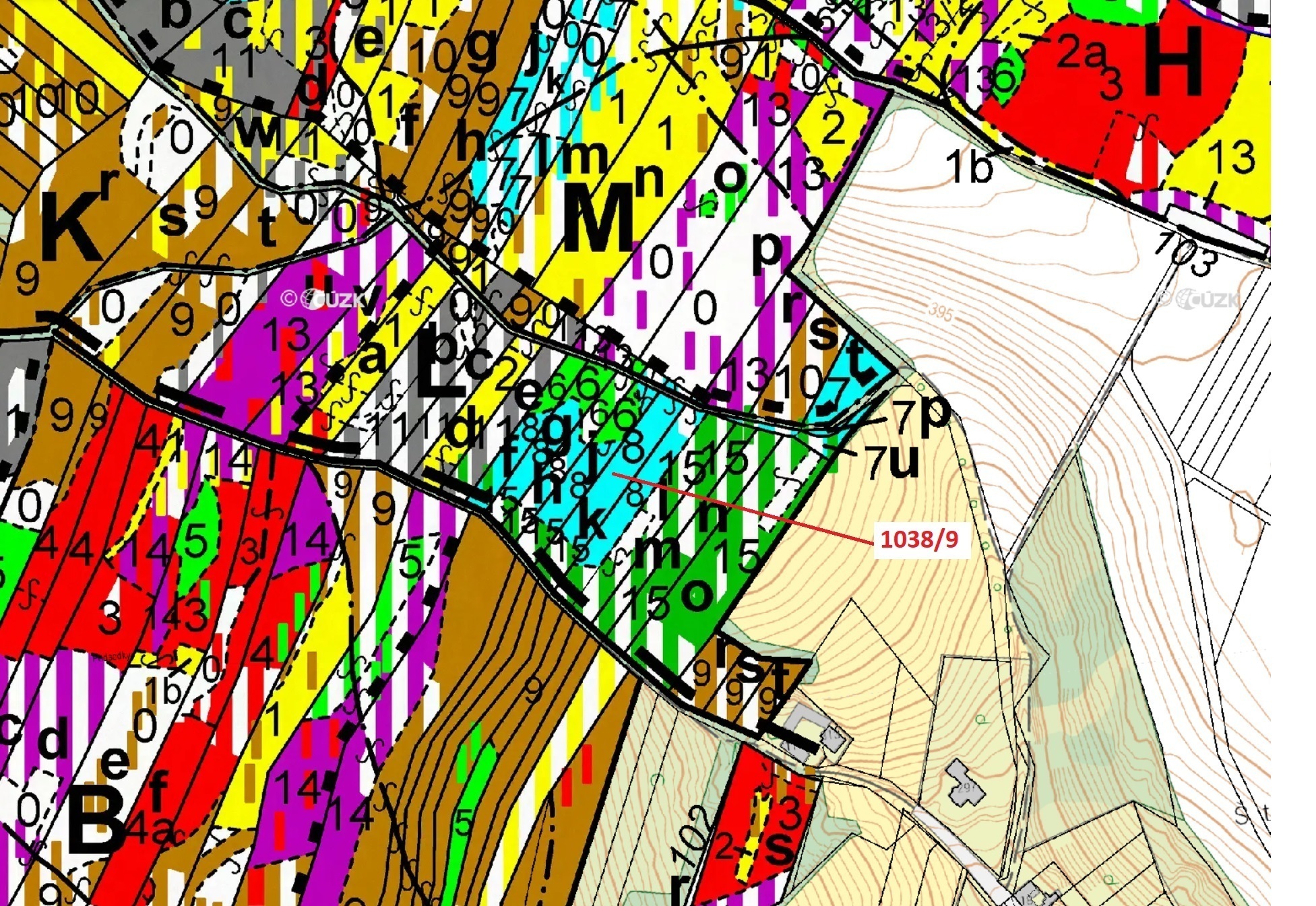 Lesní pozemek o výměře 2213 m2, podíl 1/1, katastrální území Veverské Knínice, obec Veverské Knínice