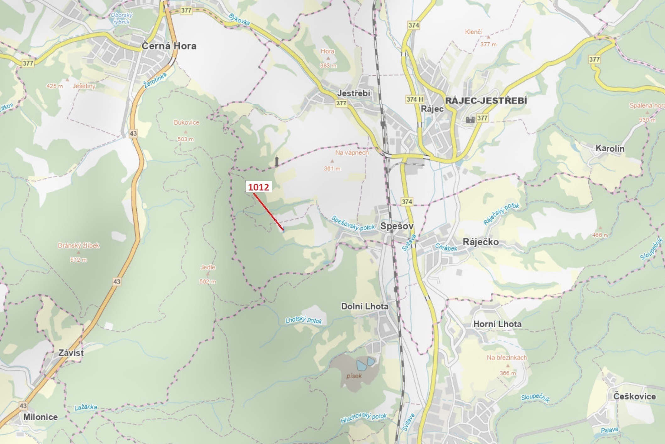 Lesní pozemek o výměře 500 m2, podíl 1/1, katastrální území Spešov, obec Spešov, obec s rozšířenou p