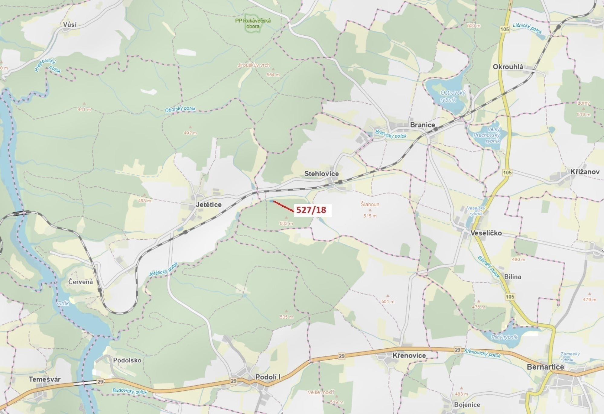 Lesní pozemek o výměře 2071 m2, podíl 1/1, katastrální území Stehlovice, obec Stehlovice, obec s roz