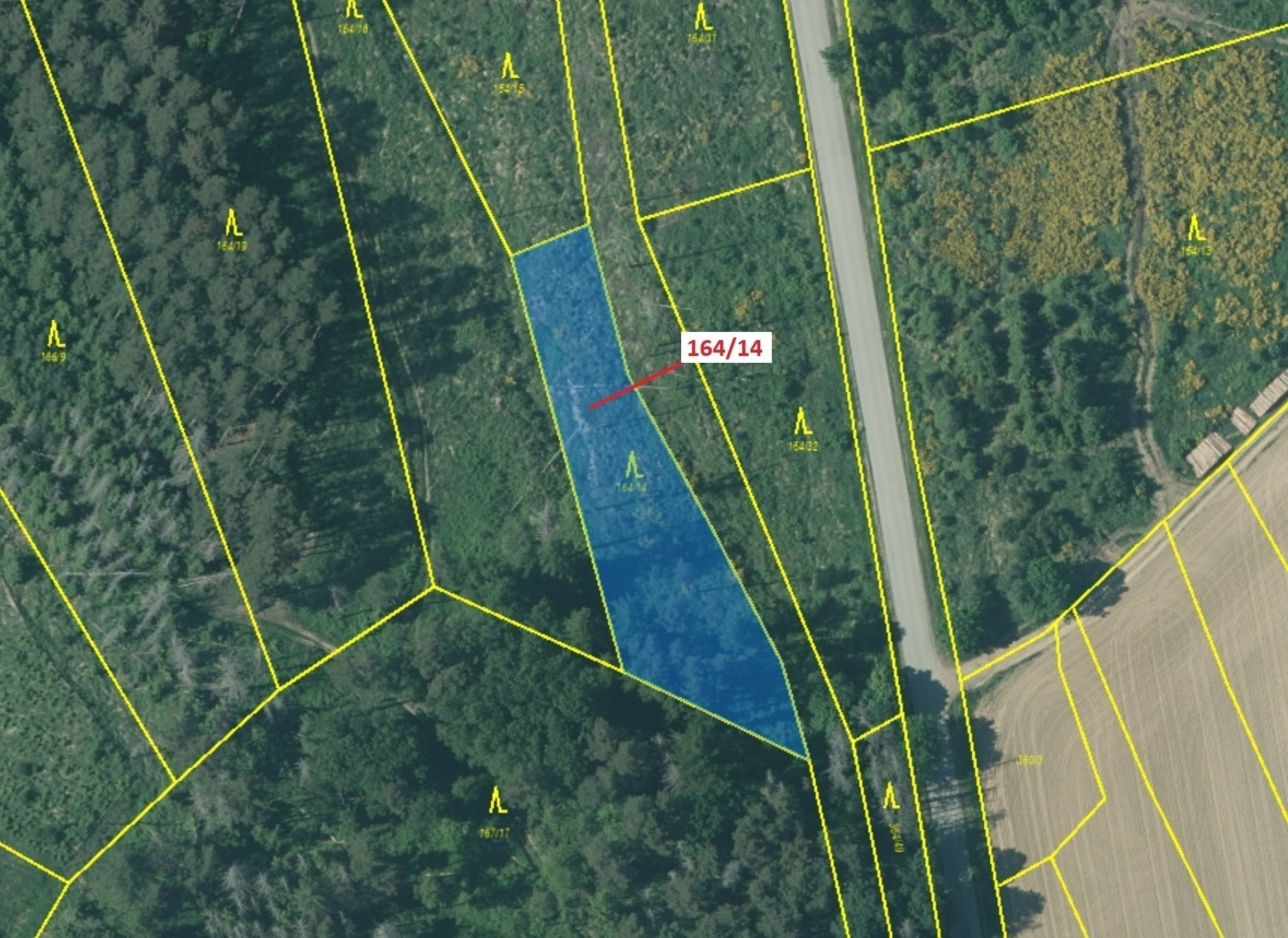 Lesní pozemek o výměře 1580 m2, podíl 1/1, katastrální území Ostojkovice, obec Budíškovice, obec s r