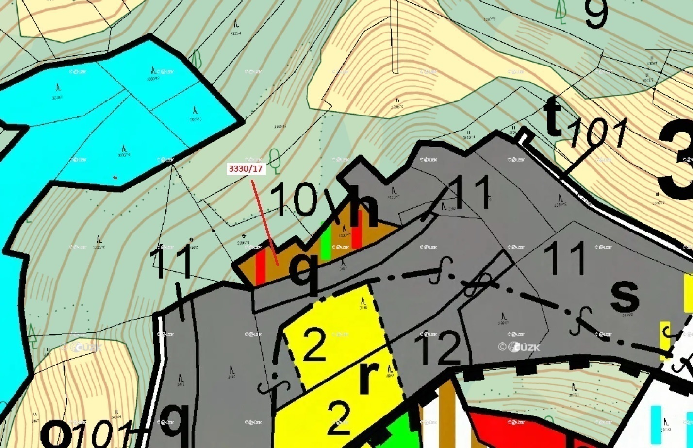 Lesní pozemek o výměře 1781 m2, podíl 1/1, katastrální území Hovězí, obec Hovězí, obec s rozšířenou 