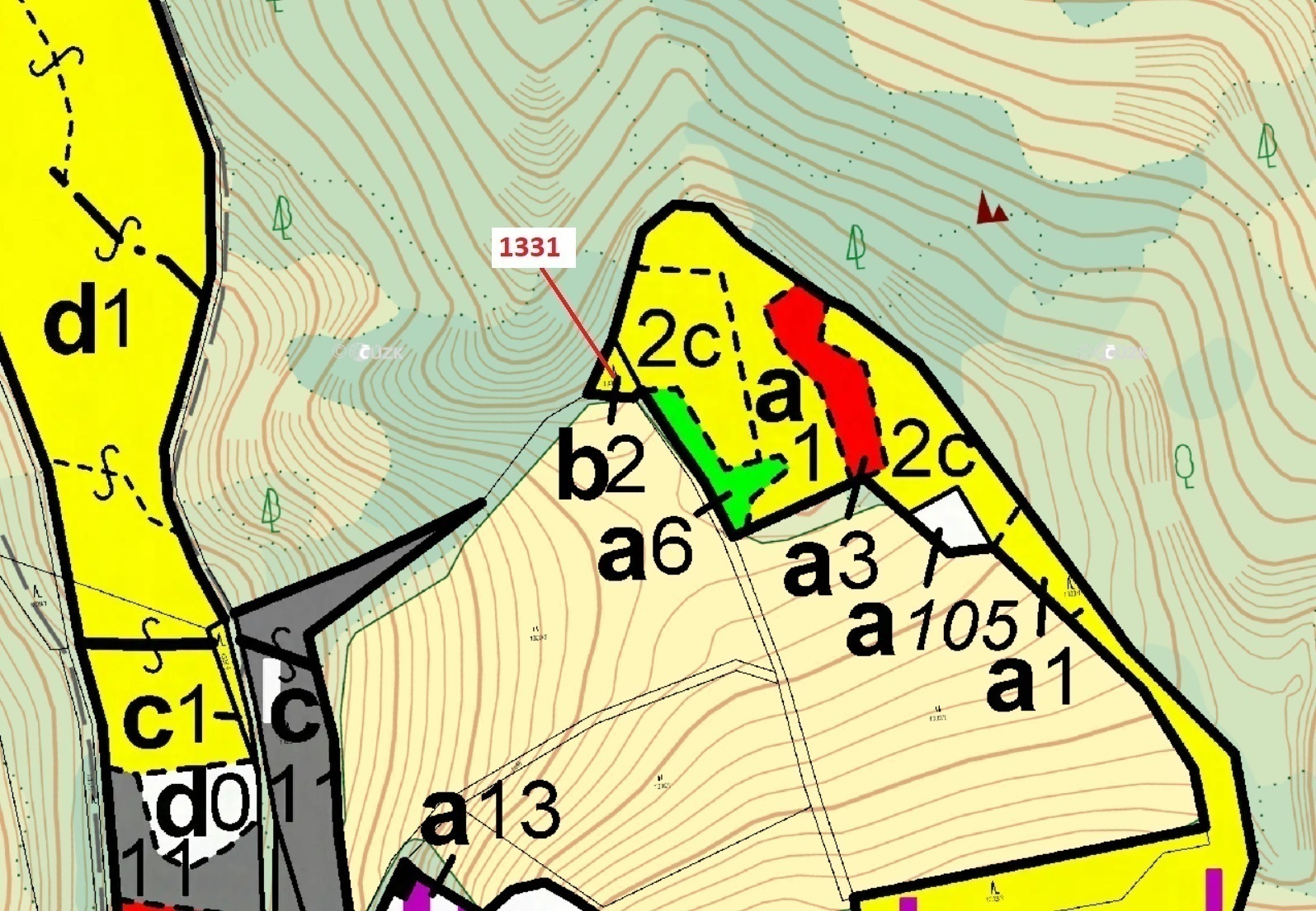 Lesní pozemek o výměře 183 m2, podíl 1/1, katastrální území Kladky, obec Kladky, obec s rozšířenou p