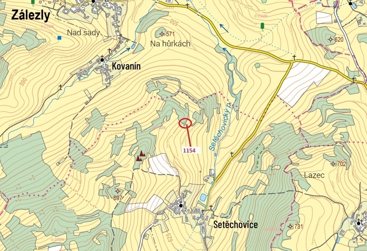 Ostatní plocha o výměře 83 m2, podíl 1/1, katastrální území Setěchovice, obec Zálezly, obec s rozšíř