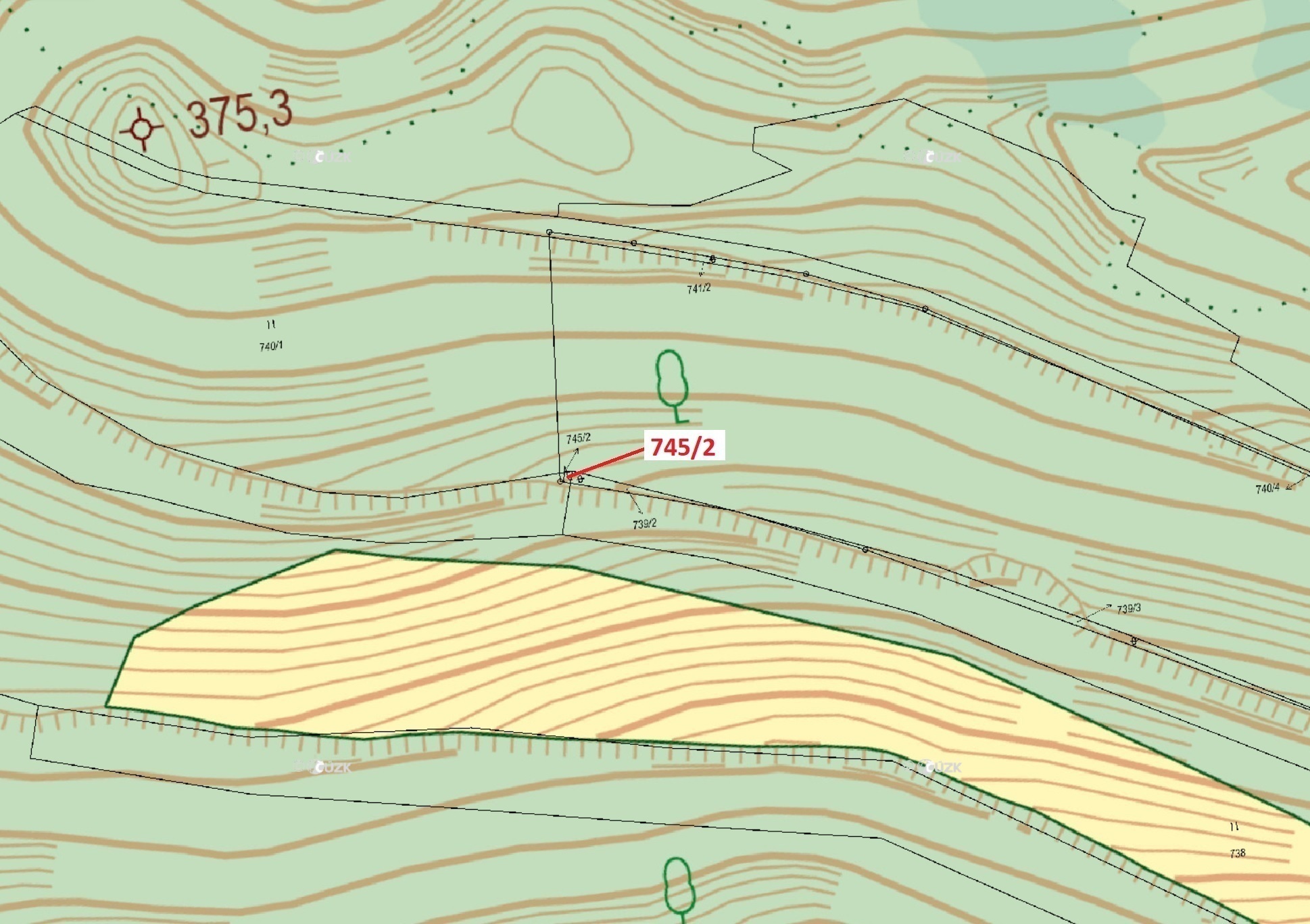 Lesní pozemek o výměře 5 m2, podíl  9/10, katastrální území Zubrnice, obec Zubrnice, obec s rozšířen