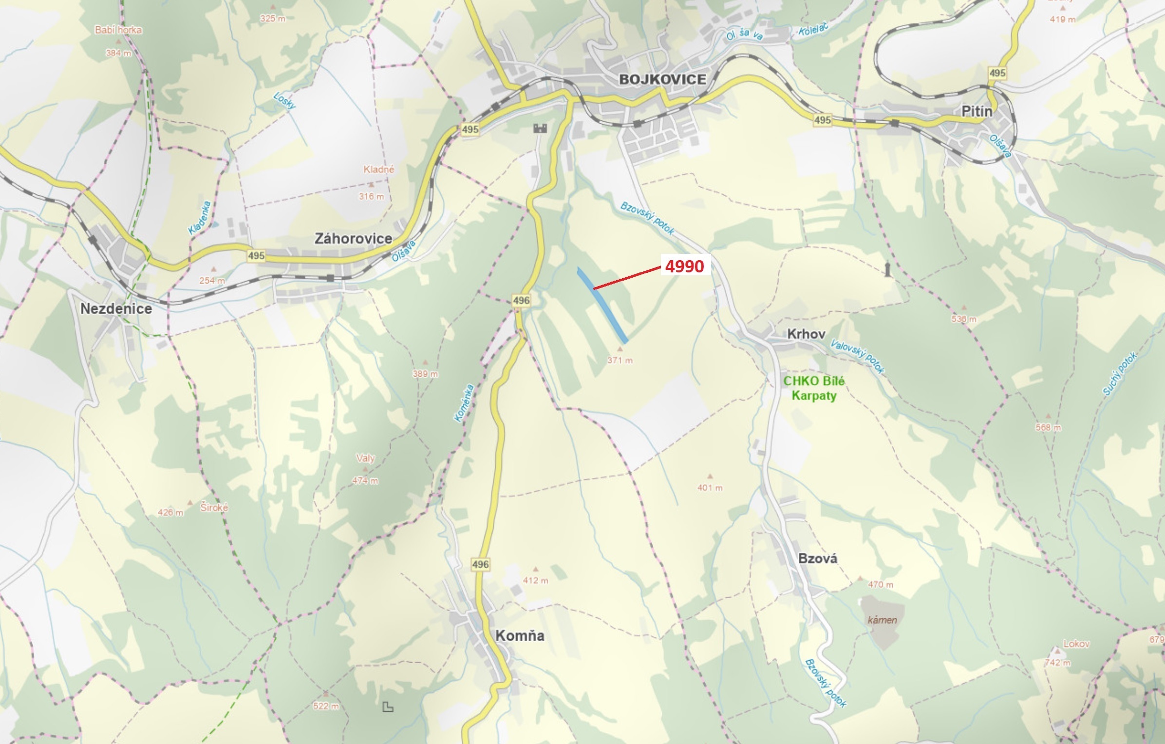 Lesní pozemek o výměře 35 849 m2, podíl 1/1, katastrální území Bojkovice, obec Bojkovice, obec s roz